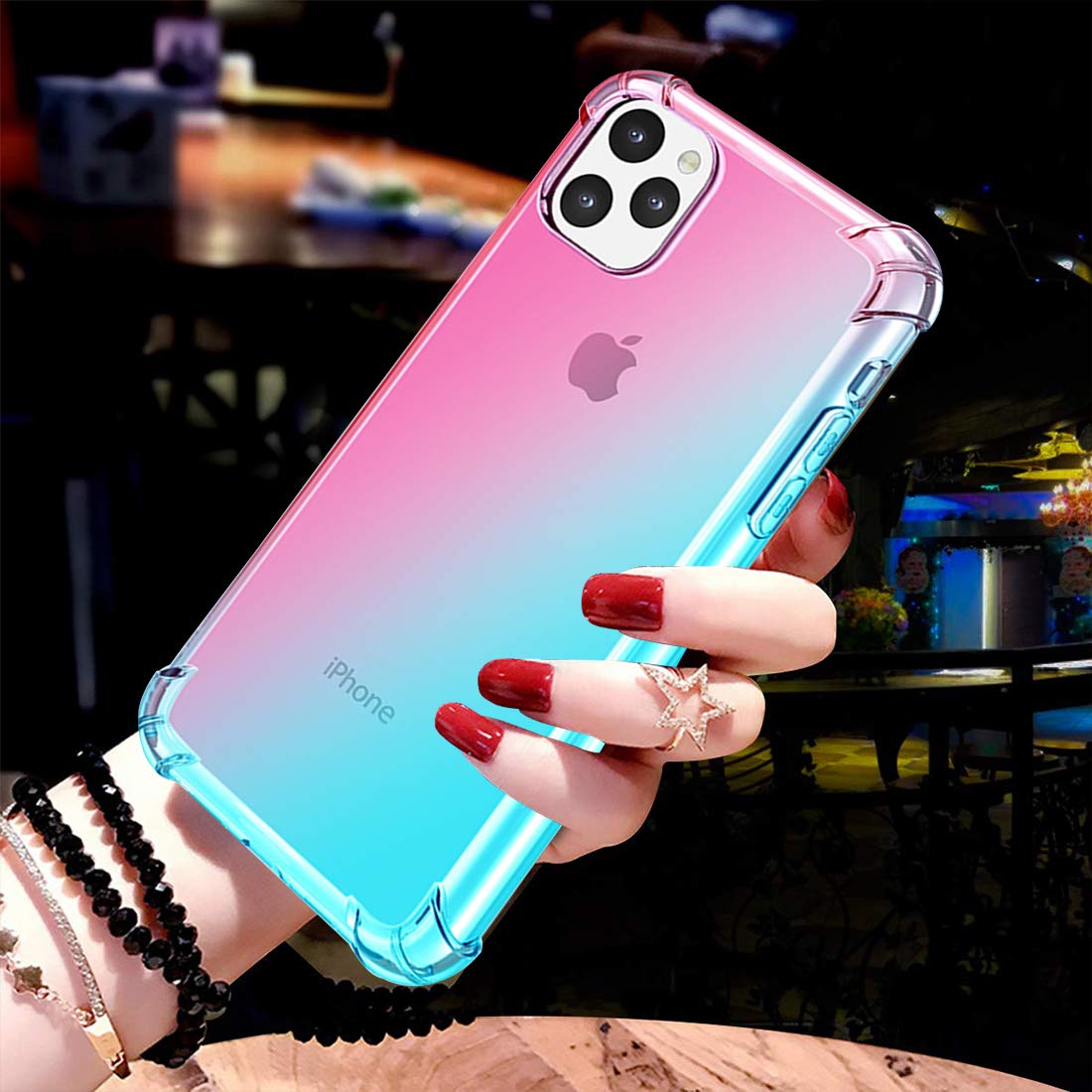 Clear Cute Gradient Shockproof iPhone 11 Pro Max Case - Slim Flexible TPU Cover with Reinforced Corners & Anti-Scratch Protection (6.5 inch, Pink/Green) - Perfect for Everyday Use, Travel & Outdoor Activities