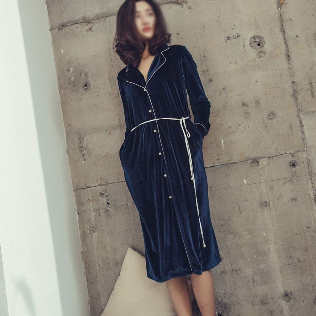 Luxury Velvet Bathrobe for Women - Long Sleeve Bridesmaid Robe, Warm Gold Dressing Gown for Autumn & Spring - Perfect for Spa, Bridal Party, and Relaxing at Home (Color: B)