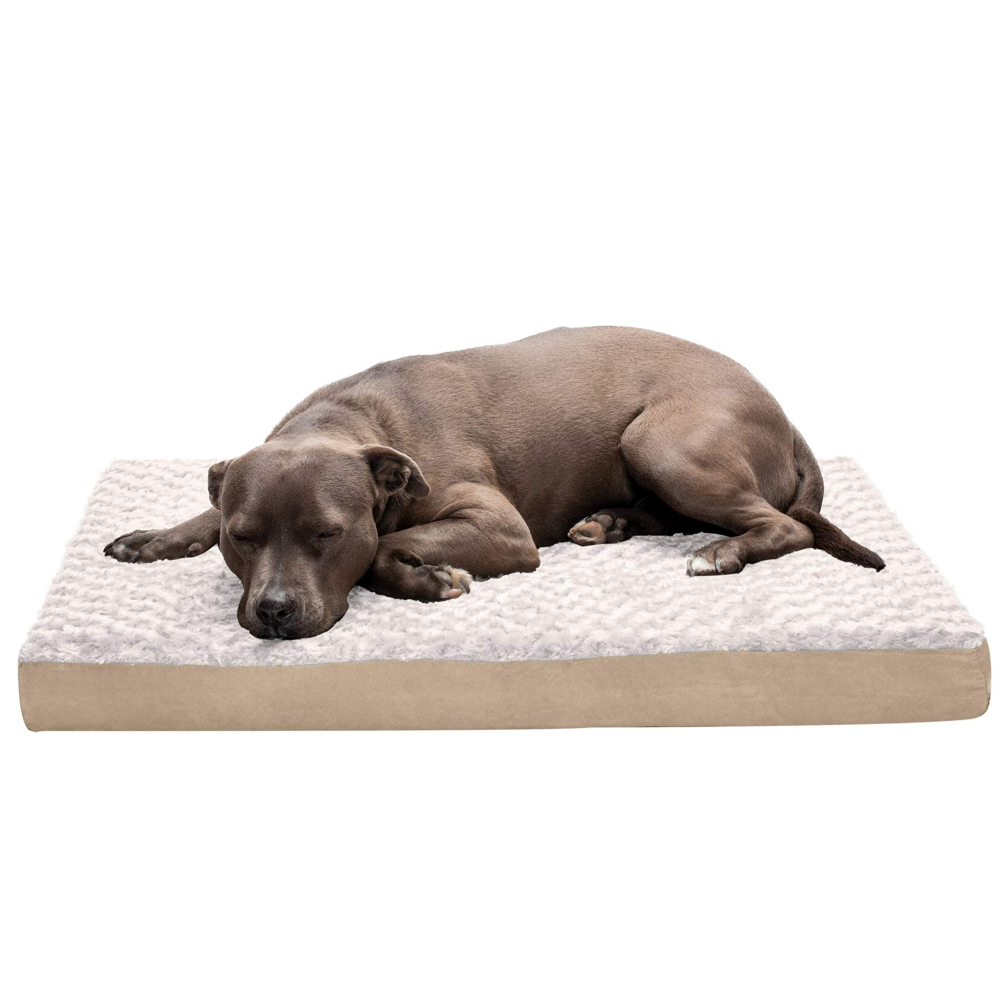 Furhaven Orthopedic Memory Foam Dog Bed for Large & Medium Dogs - Ultra Plush Faux Fur & Suede Mattress with Removable Washable Cover - Supports Up to 55 lbs - Cream Color, Large Size - Perfect for Living Room, Bedroom or Crate Comfort