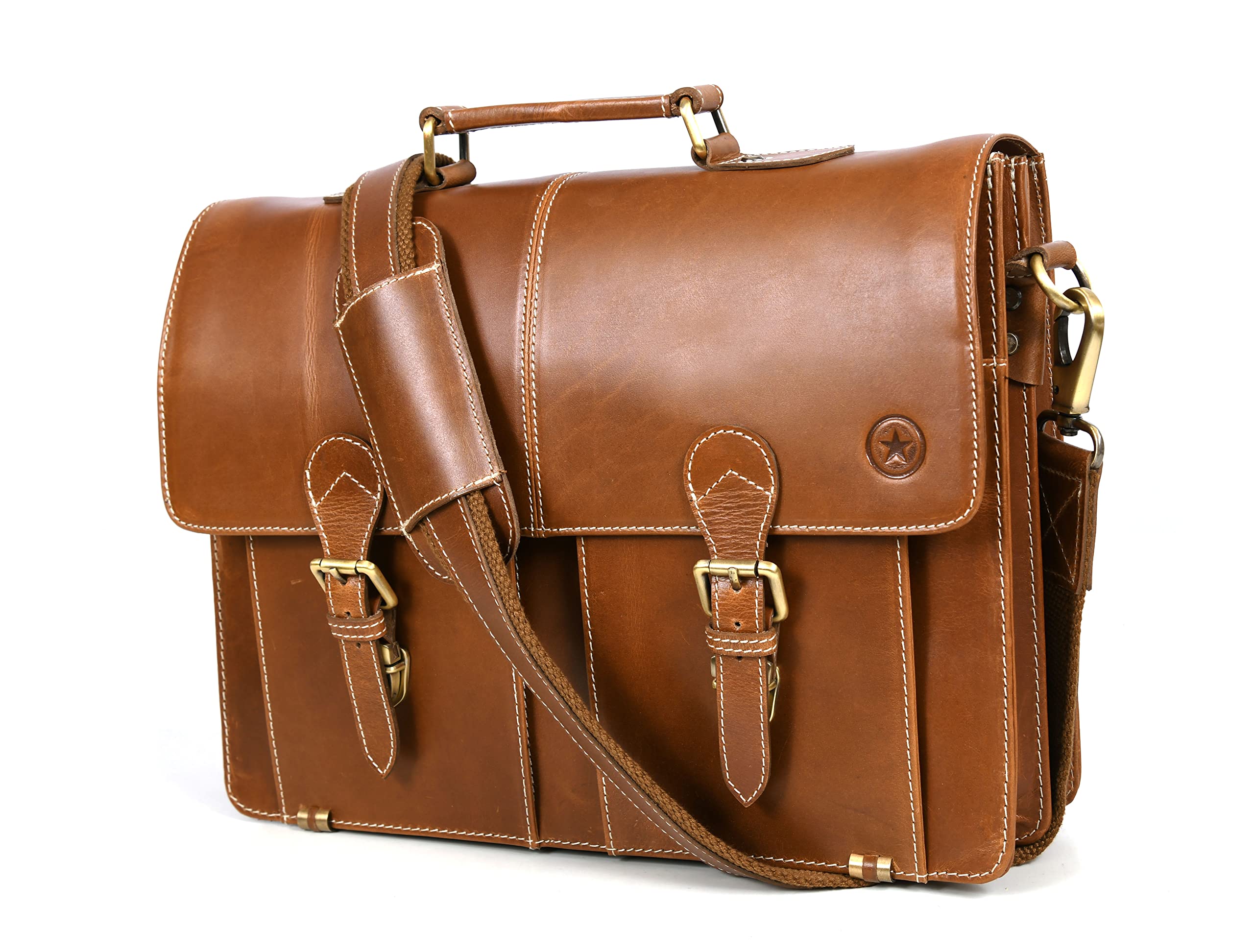 Premium Genuine Leather Briefcase for Men - Professional Office Bag with Padded Laptop Compartment (Fits 16 Inch Laptops) by Aaron Leather Goods - Ideal for Business Travel & Executive Work