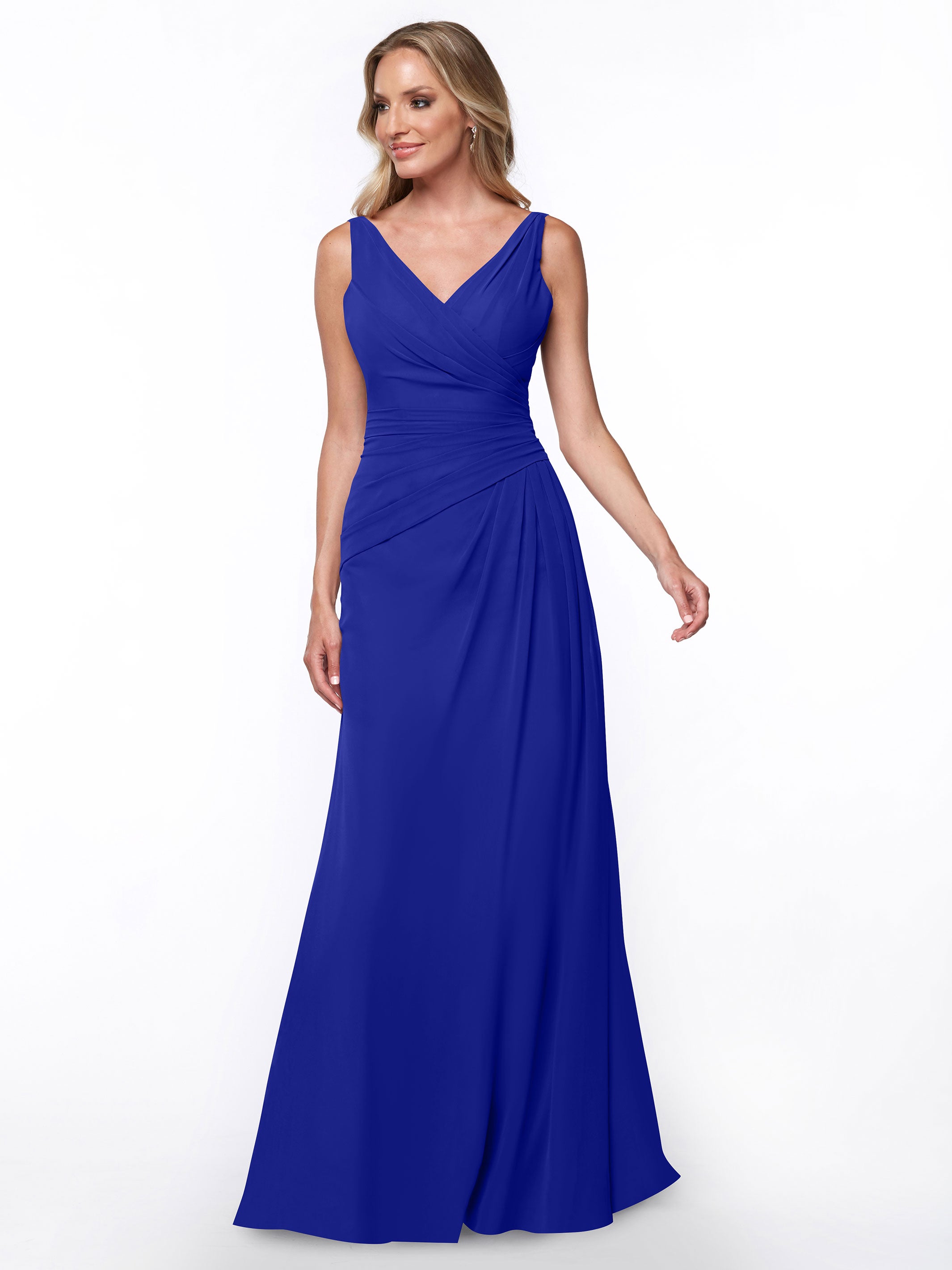 Elegant 80030 Chiffon Sheath Bridesmaid Dress with Ruching V-Neck Bodice - Perfect for Weddings, Formal Events & Special Occasions