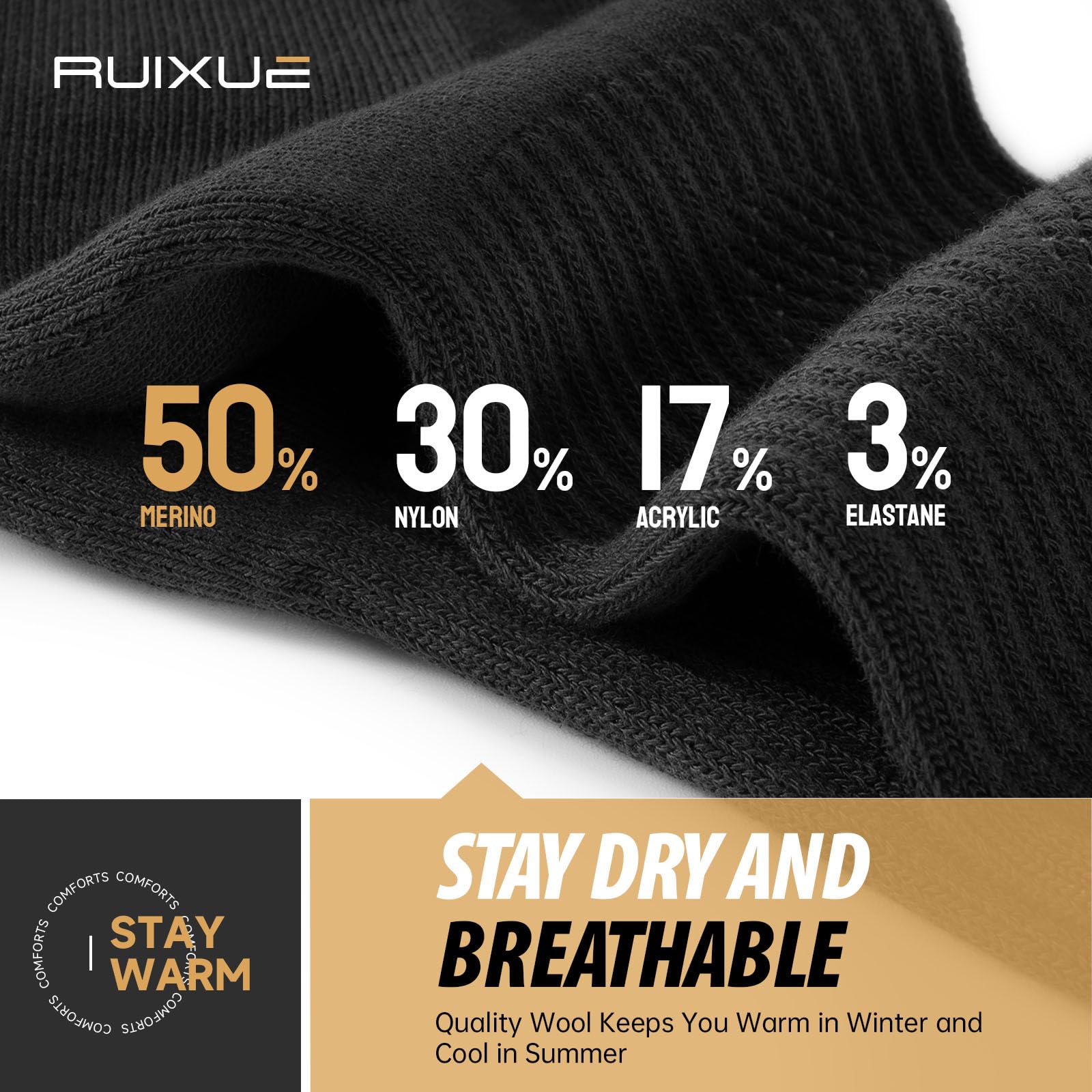 RUIXUE Warm Wool Socks for Men & Women - 3 Pairs Thermal Winter Hiking Socks - Soft & Breathable for Outdoor Activities, Camping, and Cold Weather Comfort