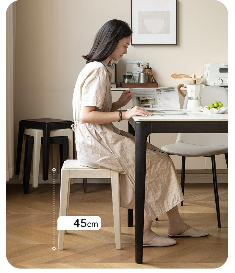 Solid Oak Wood Square Stackable Dining Stool - Sturdy & Space-Saving for Kitchen, Bar, or Dining Room