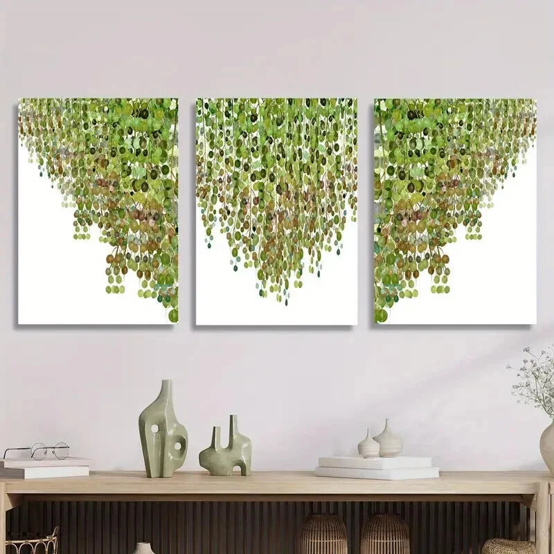 3-Piece Vine Green Leaf Botanical Metal Wall Art Prints - Ready to Hang Home Decor for Living Room, Bedroom & Office