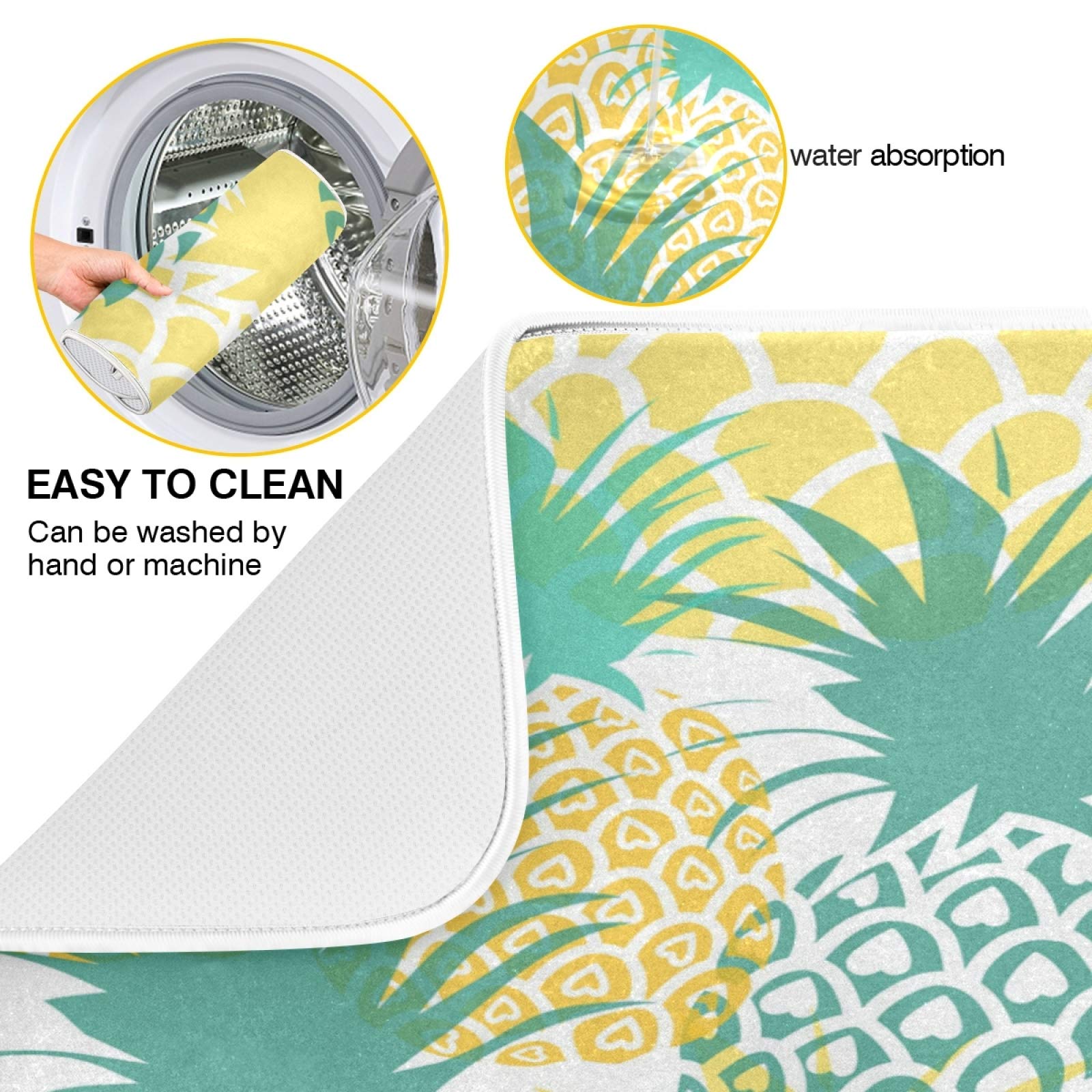 **Pineapple Dish Drying Mat - Absorbent, Heat Resistant & Reversible Kitchen Sink Mat (16