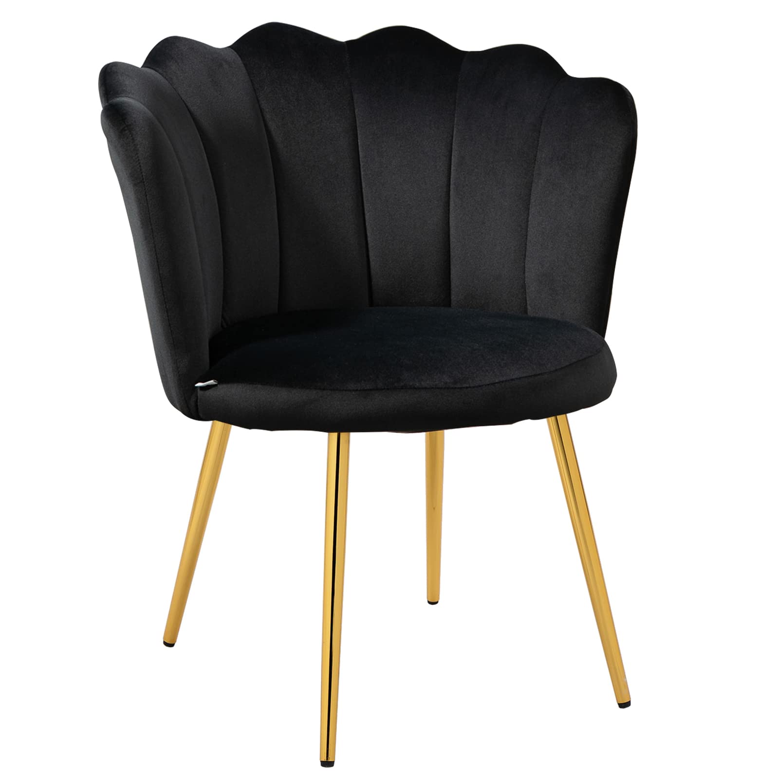 Velvet Accent Chair with Gold Legs - Mid-Back Shell Shaped Vanity Chair for Bedroom, Living Room & Home Office - Soft Makeup Desk Chair for Women, Small Space Decor (Black) - Perfect for Dressing Tables, Reading Nooks & Cozy Corners