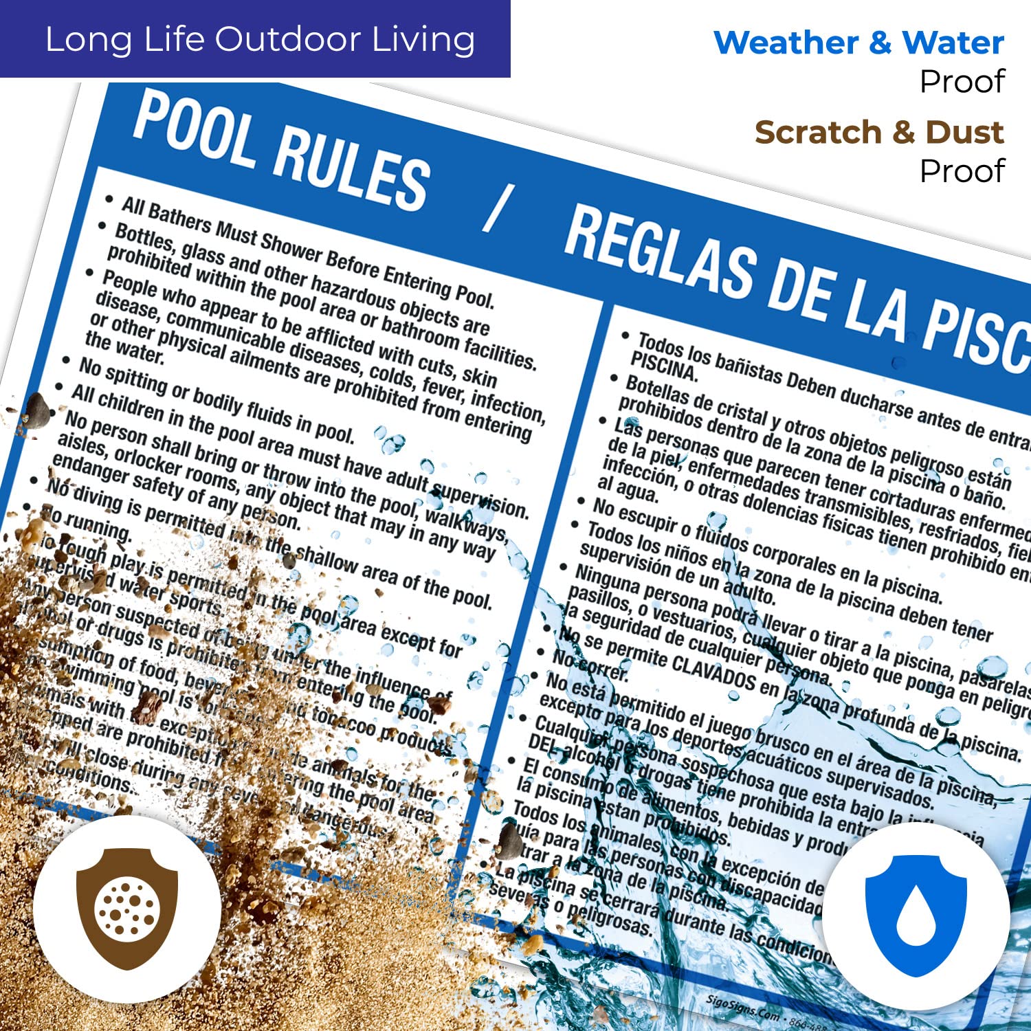 Bilingual Pool Rules Sign - English & Spanish, 10x14 Inch Rust-Free .040 Aluminum, Fade-Resistant, Easy Mounting for Indoor/Outdoor Use | Made in USA | Perfect for Community Pools, Backyard Swim Areas & Water Parks