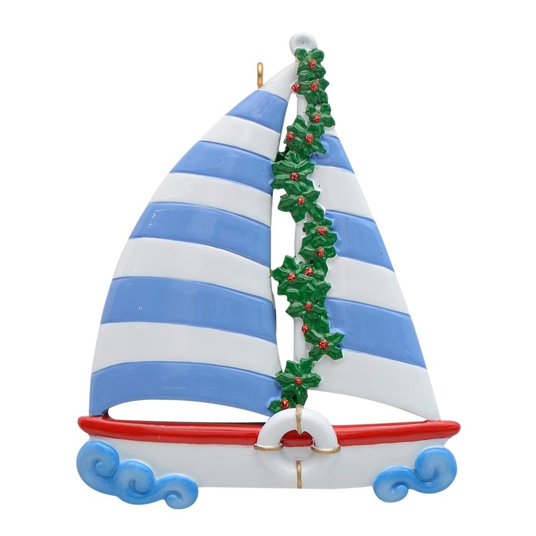 Personalized Blue Sailboat Christmas Ornament - Custom Baby 1st Birthday Gift, Vacation Keepsake & Corporate Holiday Decor | Perfect for Tree Decorations, Newborn Celebrations & Office Party Favors