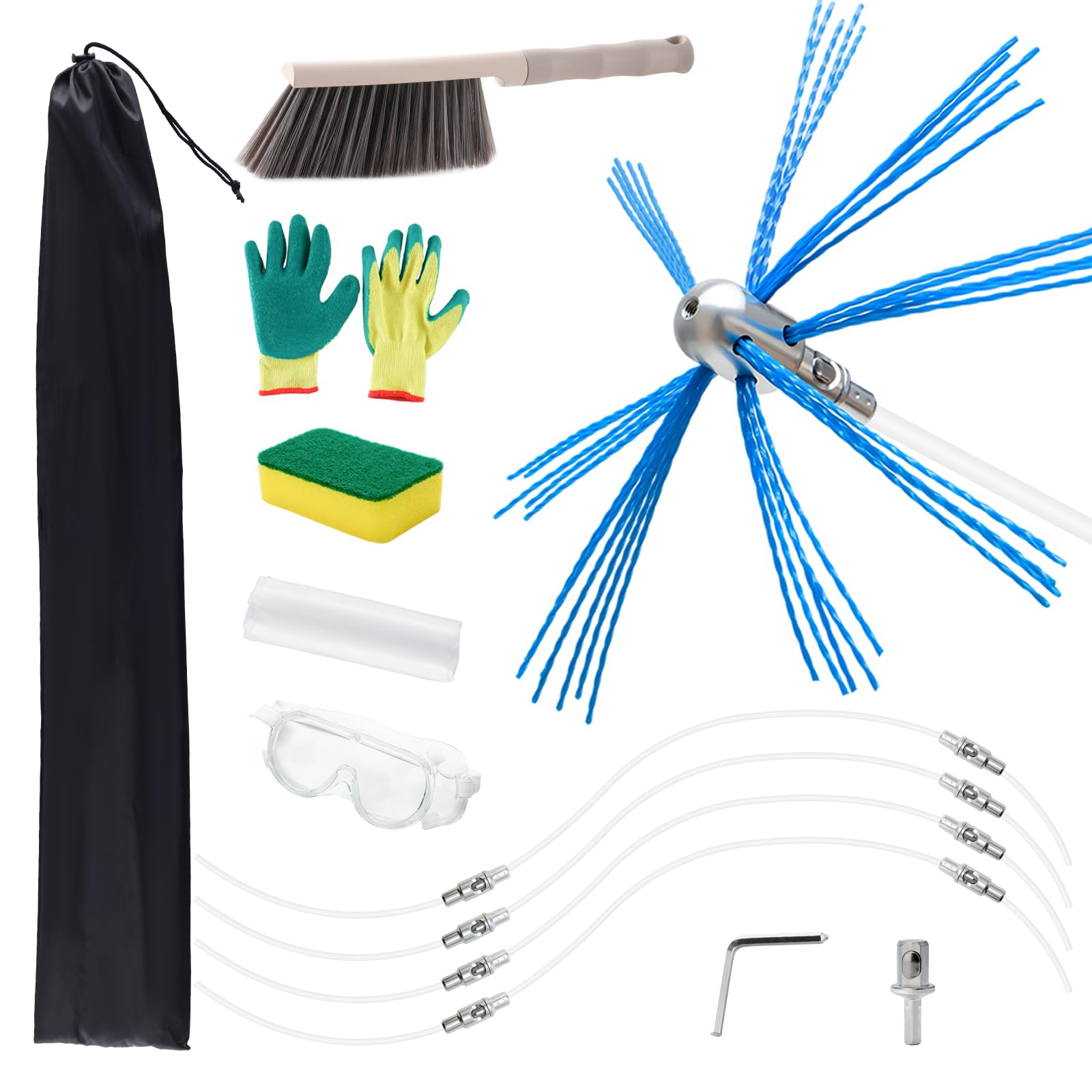 Bluesea 27ft Chimney Cleaning Kit - Aluminum Brush & 8 Rods for Fireplace Flue Maintenance