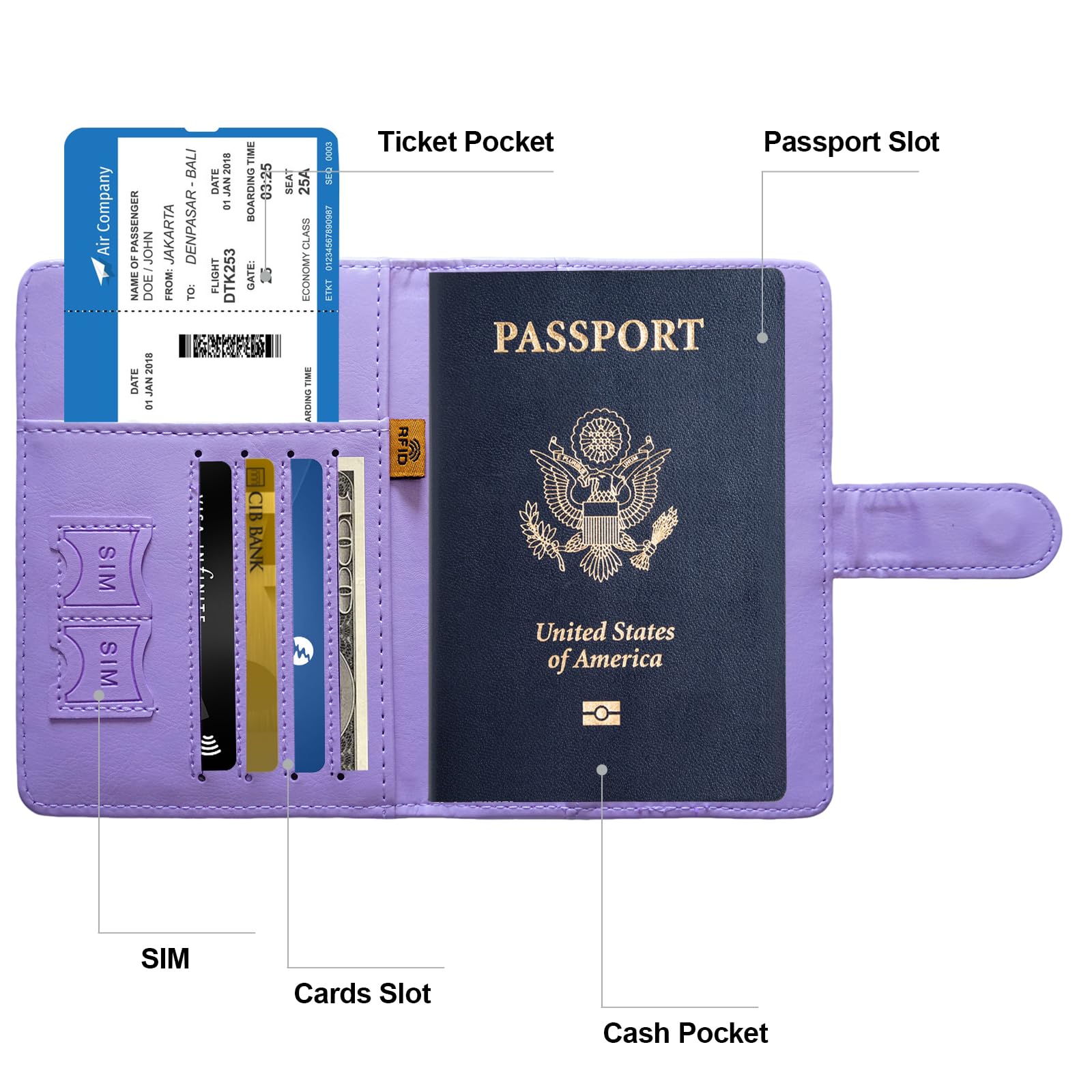 Premium RFID Blocking Passport Holder with Card Slots - Travel Wallet for Women & Men - Secure Passport Cover Case for International Trips - Perfect Travel Accessory for Airports & Vacations (Buckle, Purple)
