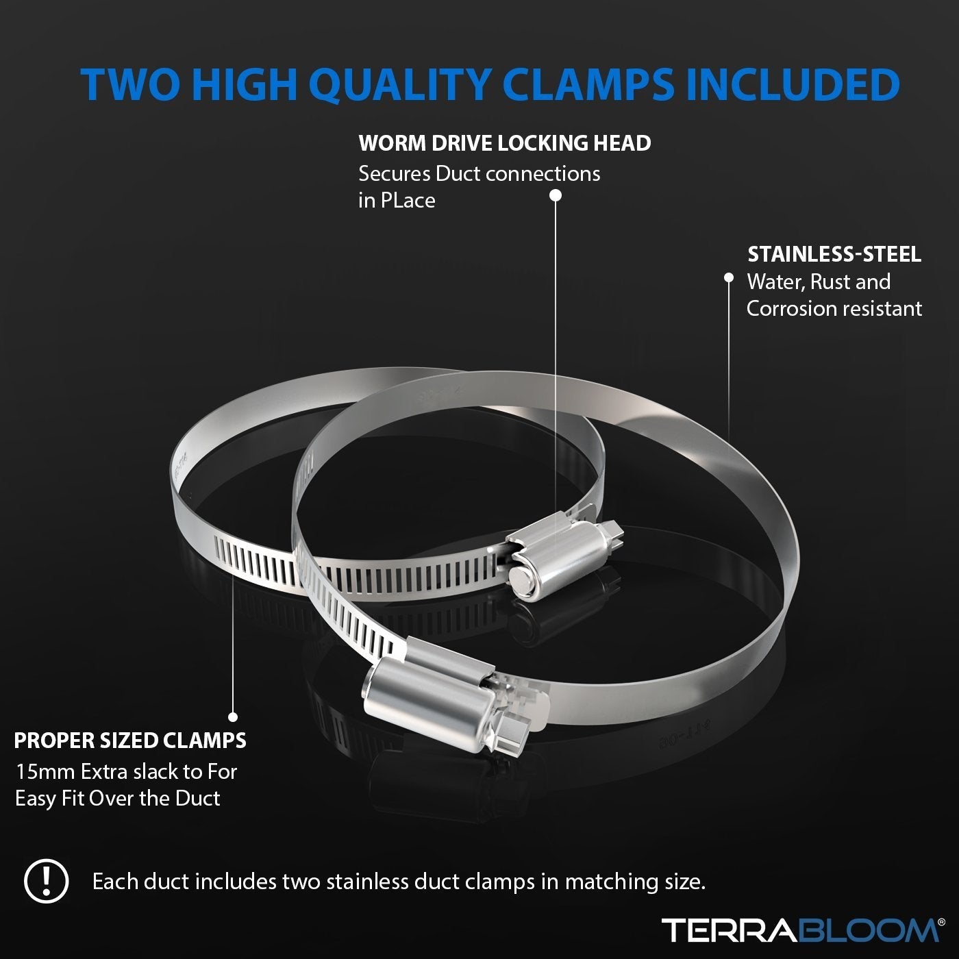 TerraBloom 12.4 Inch (315mm) Flexible Air Duct - 25 FT Black HVAC Aluminum Ducting with 2 Stainless Steel Clamps | for Grow Tents, Hydroponics & Ventilation Systems