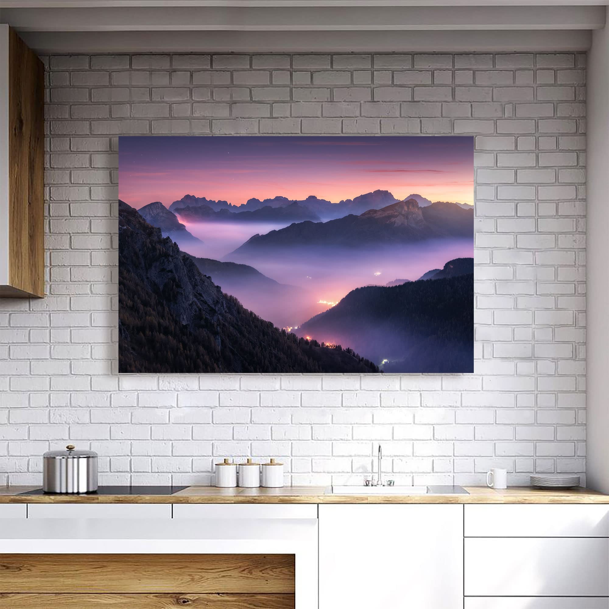 Foggy Mountain Canvas Wall Art - Framed Ready to Hang Home Decor for Bedroom, Living Room & Kitchen - 8x12 Inch Landscape Painting - Perfect for Housewarming Gifts & Cozy Interior Design