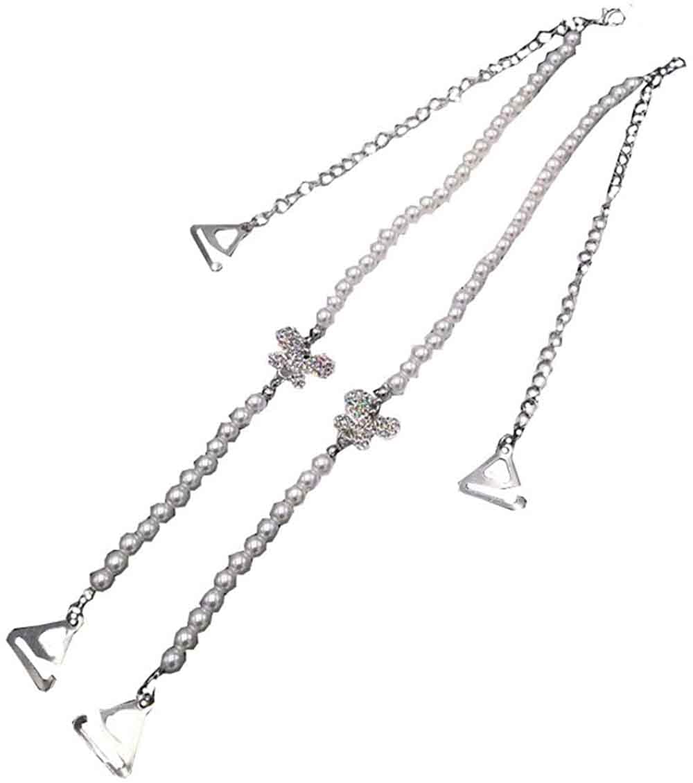 Adjustable Rhinestone Bra Straps with Pearl & Butterfly Design - Replacement Bra Shoulder Straps for Women - Perfect for Wedding, Prom, Evening Dresses & Lingerie
