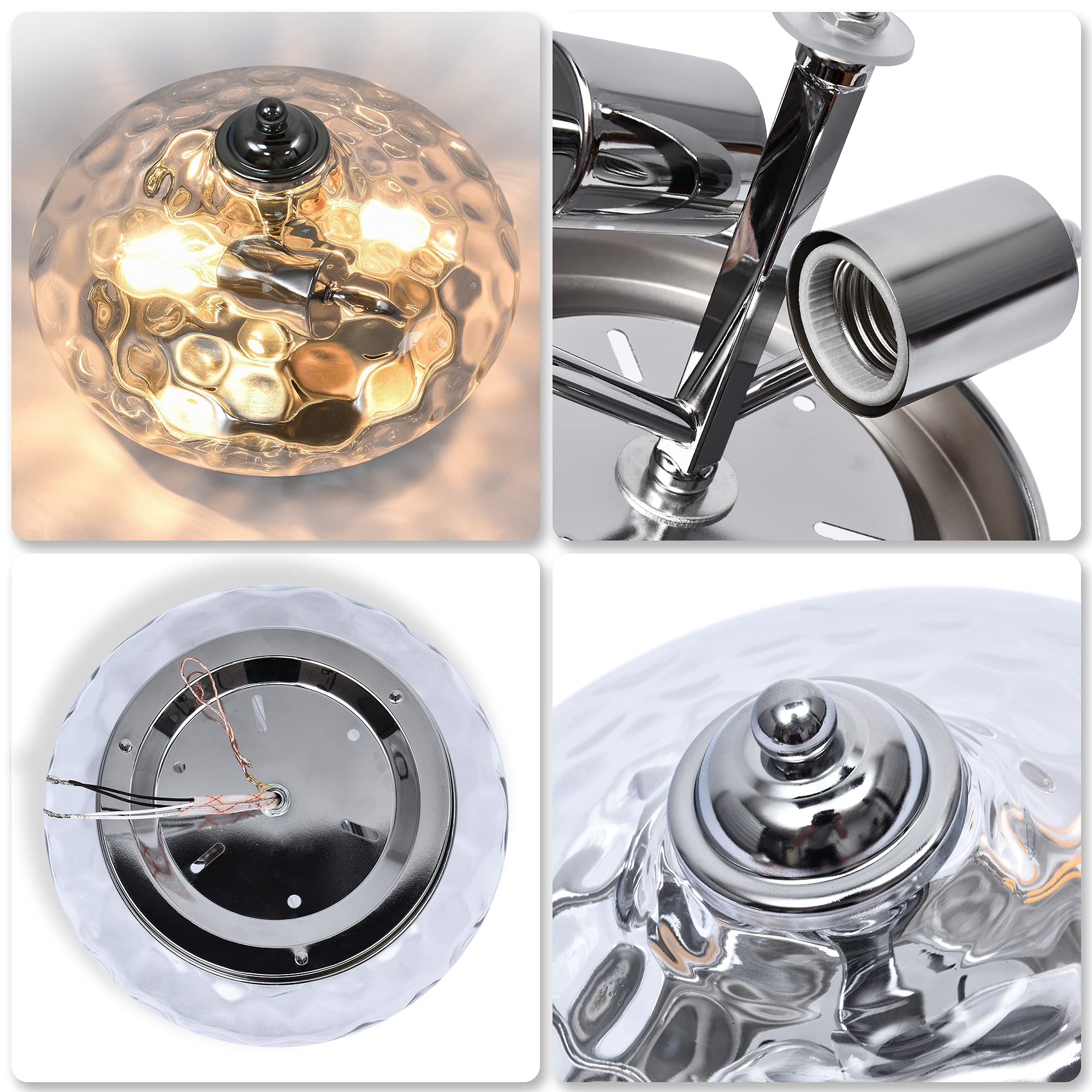 EDISLIVE Modern 2-Light Hammered Glass Flush Mount Ceiling Light Fixture 10.2
