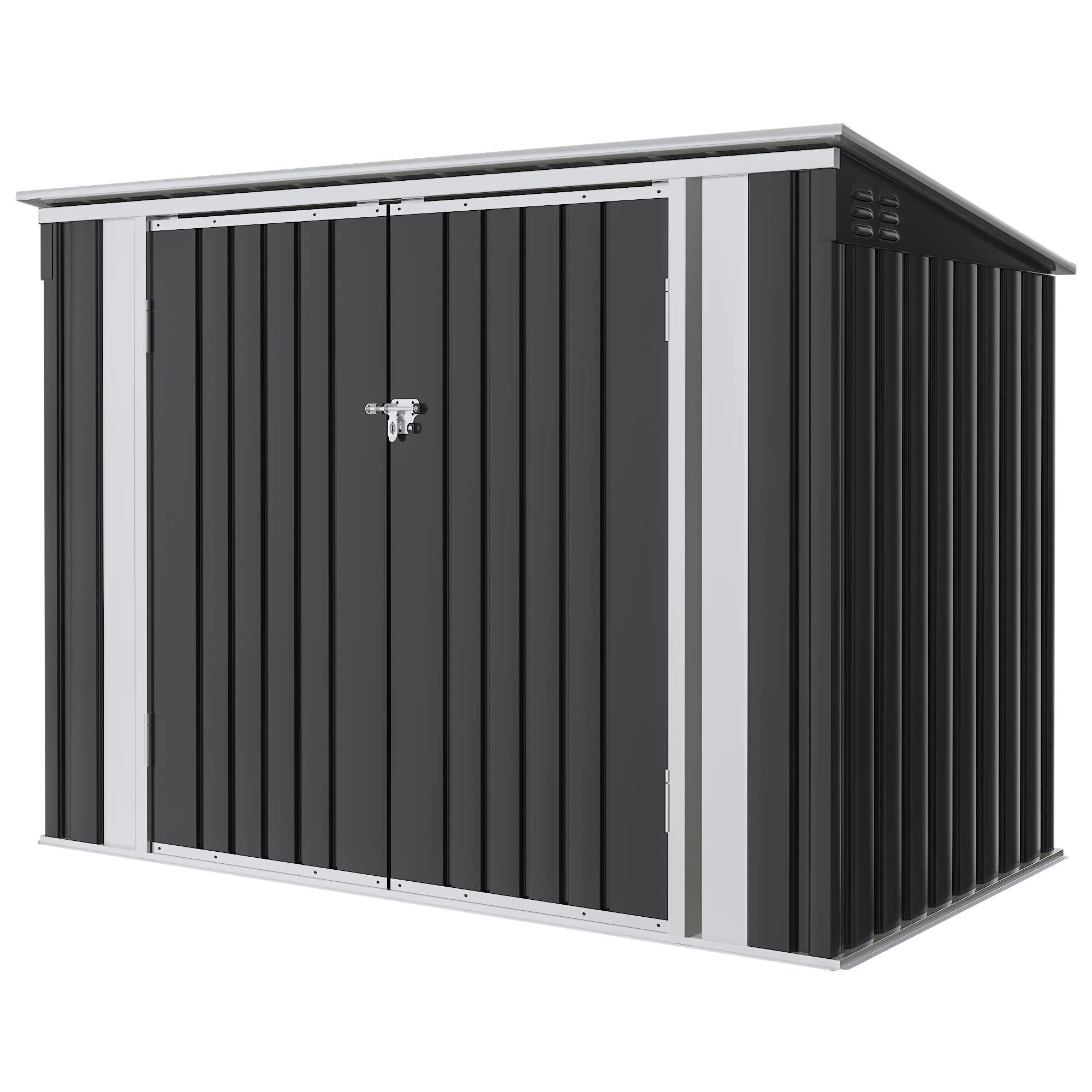 Greesum 5.8x3.3 FT Outdoor Metal Storage Shed with Lid & Hydraulic Gas Rod - Perfect for Lawn Tools, Bikes, Toys & Trash Bins | Weatherproof & Durable Black Garden Shed for Backyard, Patio & Garage Organization