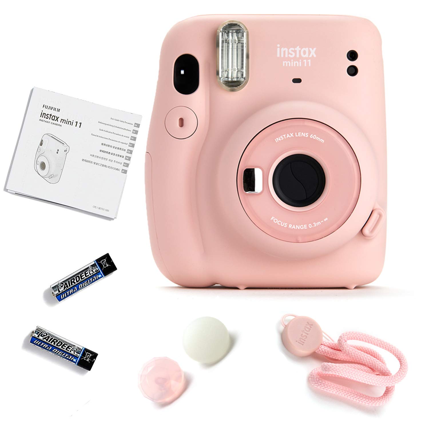 Fujifilm Instax Mini 11 Instant Camera Bundle - Blush Pink with Twin Pack Film, Rainbow Film, Protective Case & Travel Stickers | Perfect for Travel, Parties, Weddings & DIY Scrapbooking