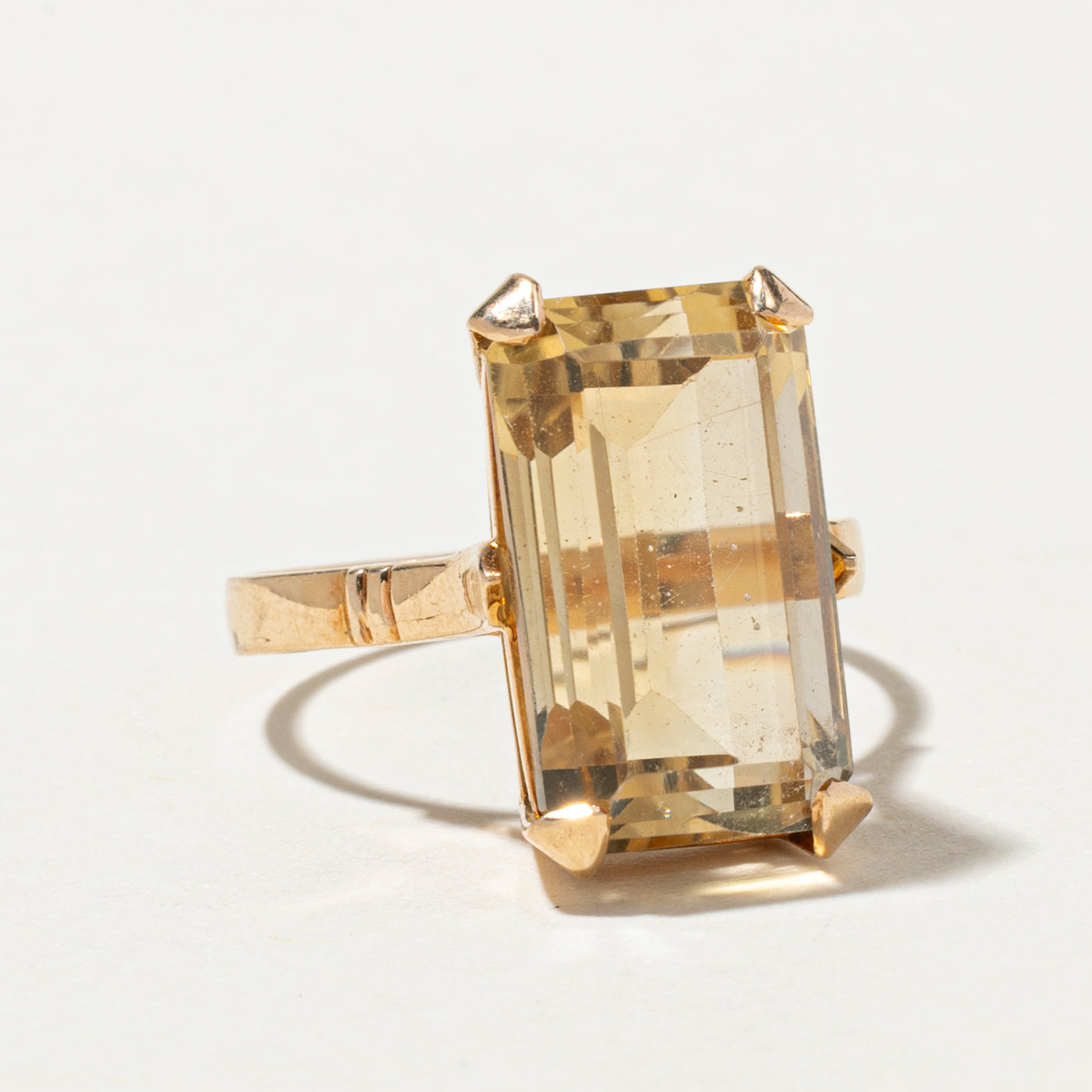 Emerald Cut Citrine Cocktail Ring - 10.42 Carat Natural Citrine Gemstone Ring - Size 7.5 - Elegant Statement Jewelry for Evening Parties, Weddings & Special Occasions