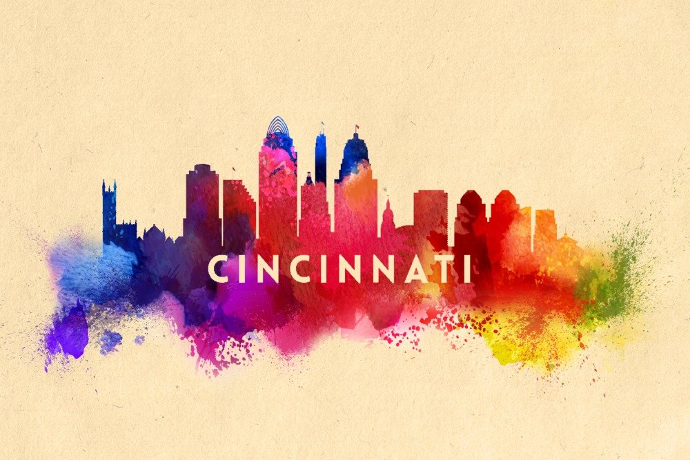 Lantern Press Cincinnati Ohio Skyline Abstract Art - 12x18 Wrapped Canvas Wall Decor for Living Room, Bedroom & Office - Modern Home Artwork for Urban Style Interior Design