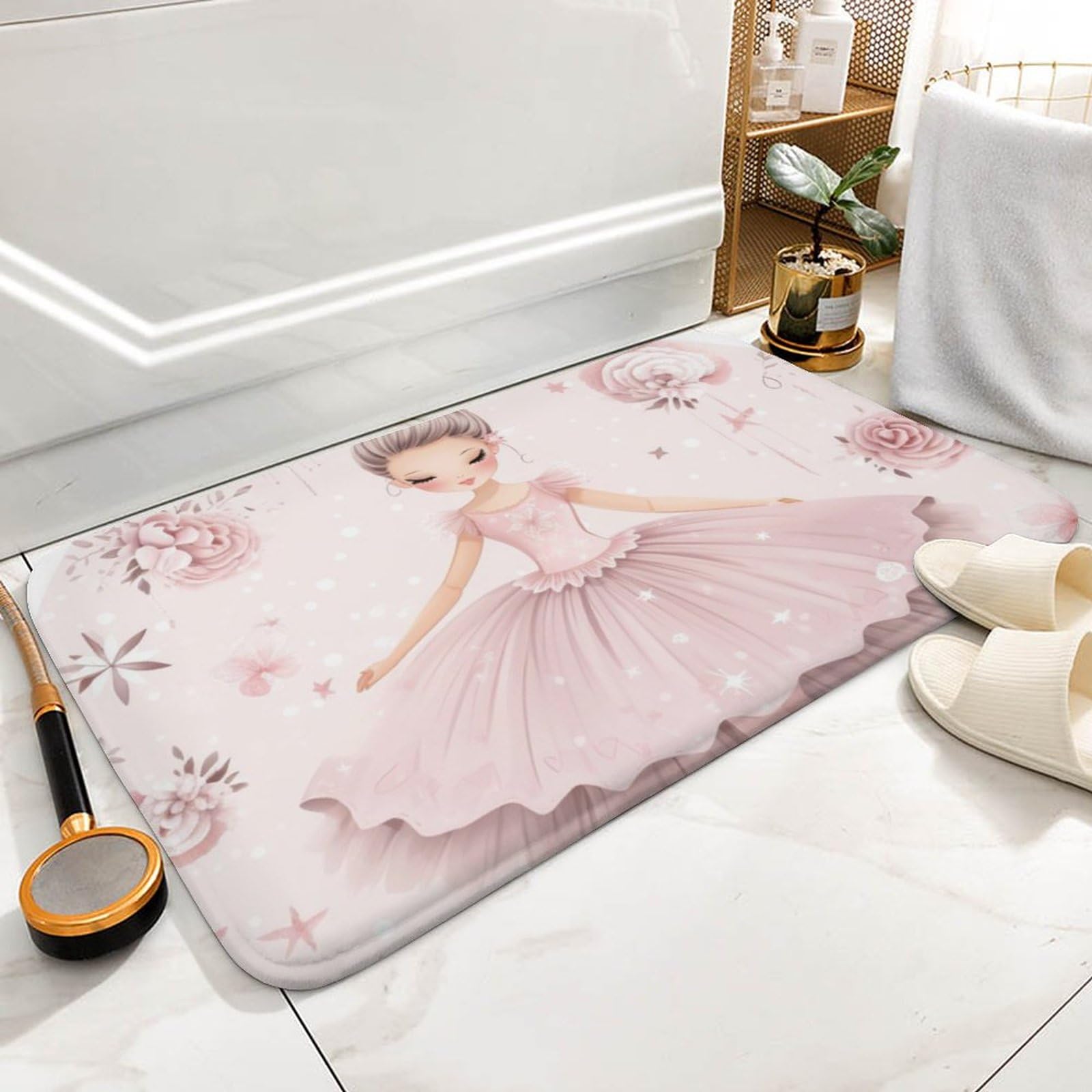 Non-Slip Ballerina Bath Mat for Girls - Cute Princess Dancer Skirt Design, 16