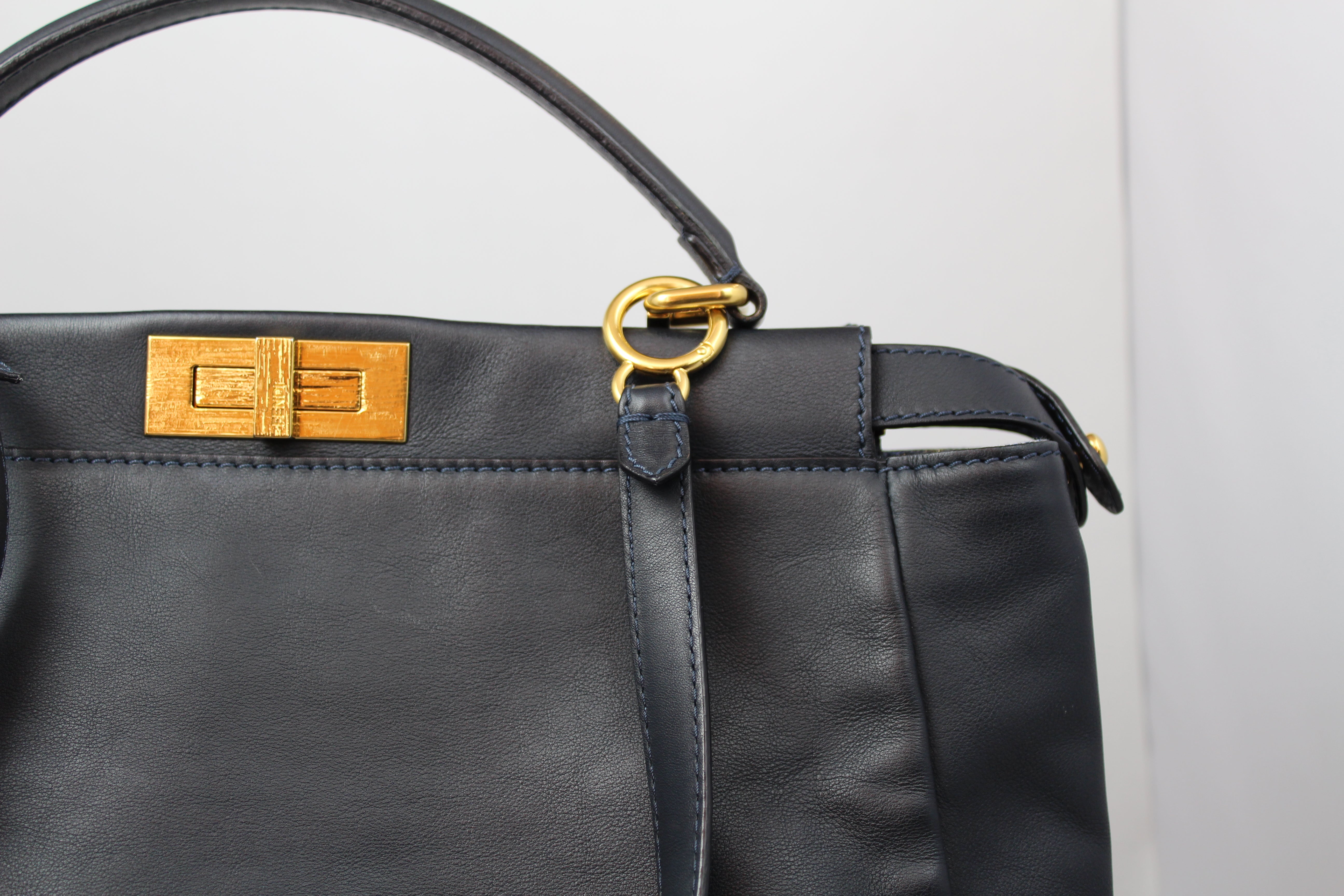 Fendi Peekaboo Blue Leather Handbag with Denim Lining - Perfect for Work, Travel & Everyday Luxury Fashion Accessory