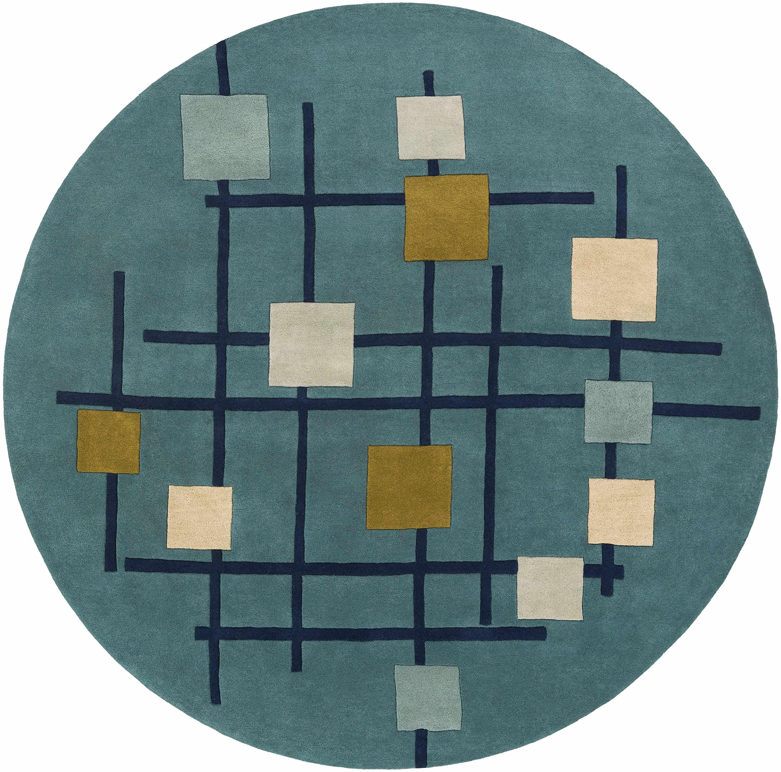 Hauteloom Bellvue Wool Area Rug - Modern Round 4' Blue Gray Beige - Perfect for Living Room, Bedroom, Office Decor