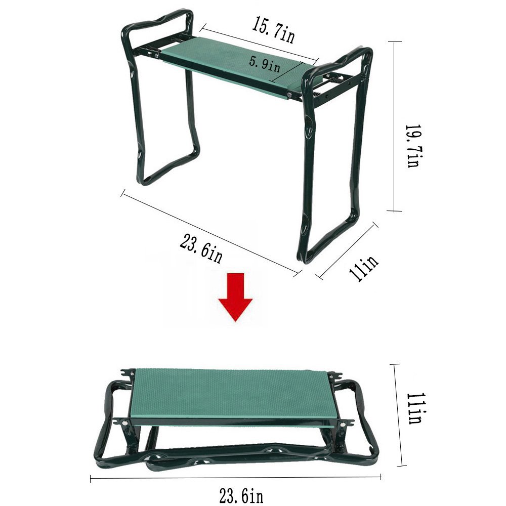 2 in 1 Folding Garden Kneeler and Seat Bench with Soft Kneeling Pad & Free Tool Pouches - Comfortable Gardening Stool for Planting, Weeding, Outdoor Work & Relaxation