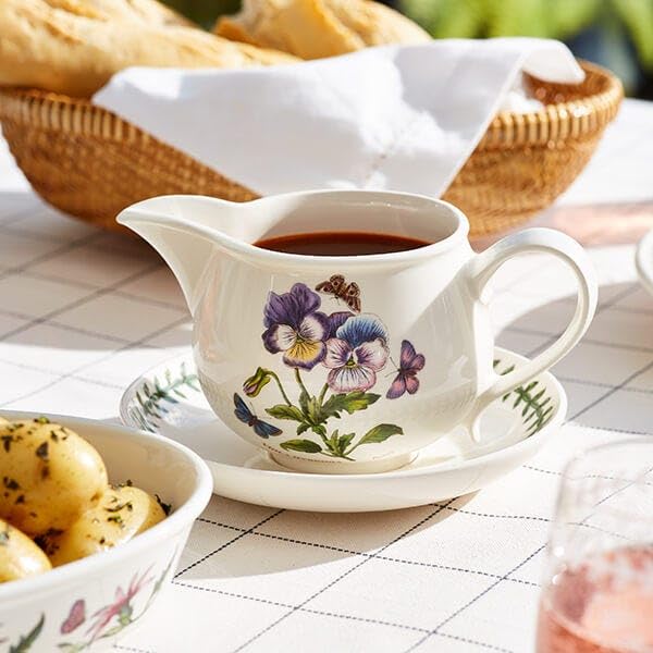 Portmeirion Botanic Garden Gravy Boat with Stand – Elegant Ceramic Sauce Server for Thanksgiving, Christmas, and Holiday Dinner Table Decor