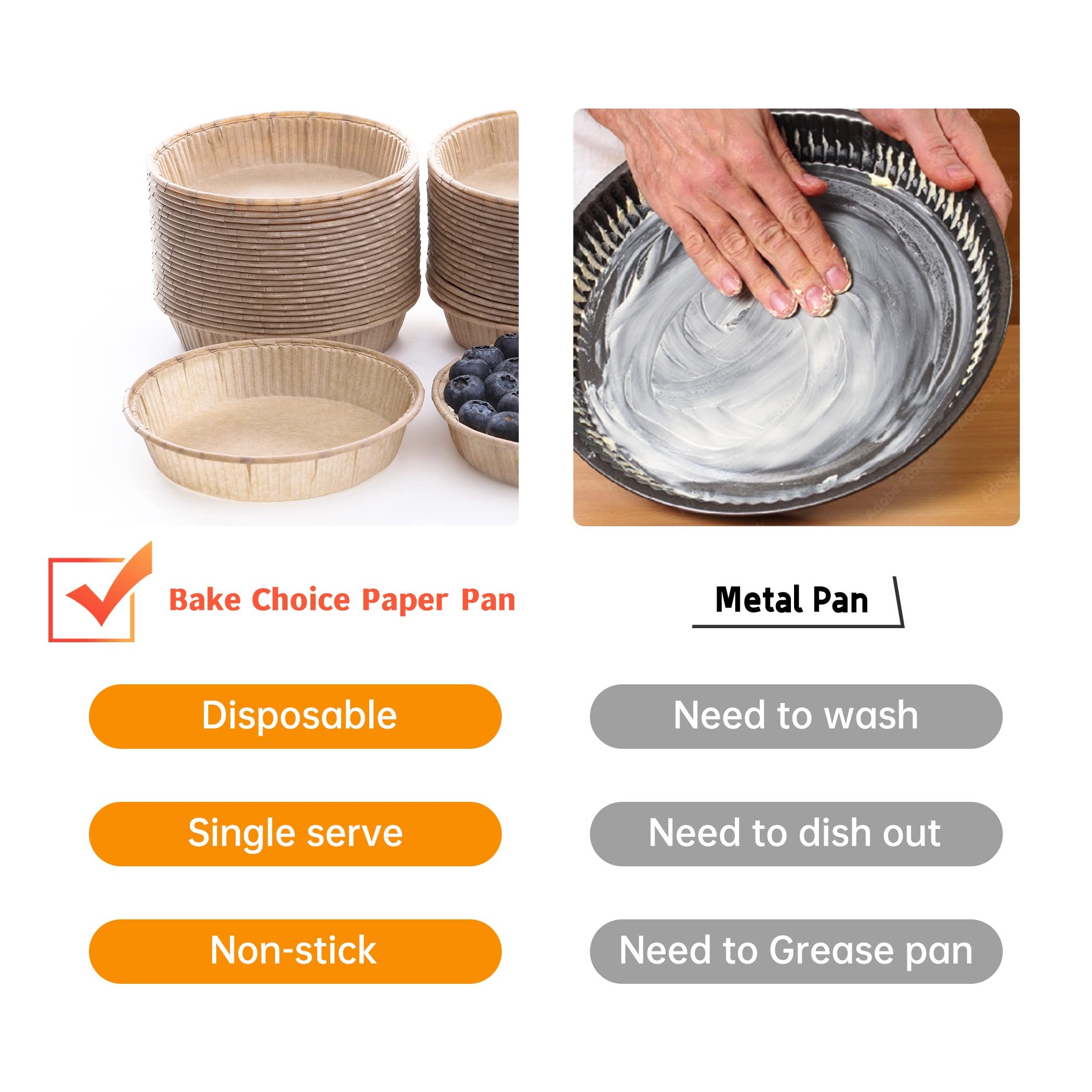50pcs 4-Inch Mini Tart Pans for Baking - Non-Stick, Unbleached, Disposable Pie Tins - Oven & Microwave Safe - Perfect for Quiche, Mini Pies, Cupcakes & Party Desserts