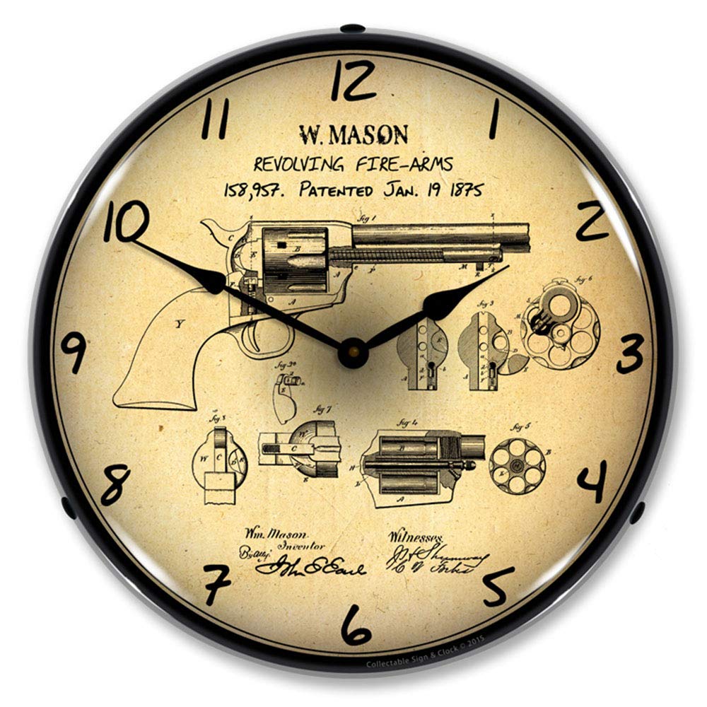 Colt Peace Maker Patent LED Wall Clock - 14 Inch Retro Vintage Lighted Decor for Home, Office & Man Cave | Unique Gift for Gun Enthusiasts & Collectors