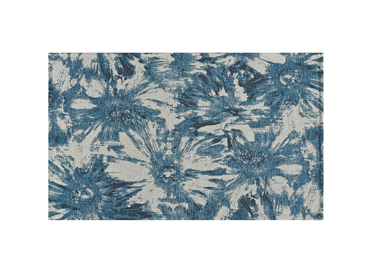 BIANCHERIAWEB Non-Slip Velvet Living Room Rug - Lotus Flower Design in Denim Blue | Perfect for Home Decor, Bedroom & Office Flooring