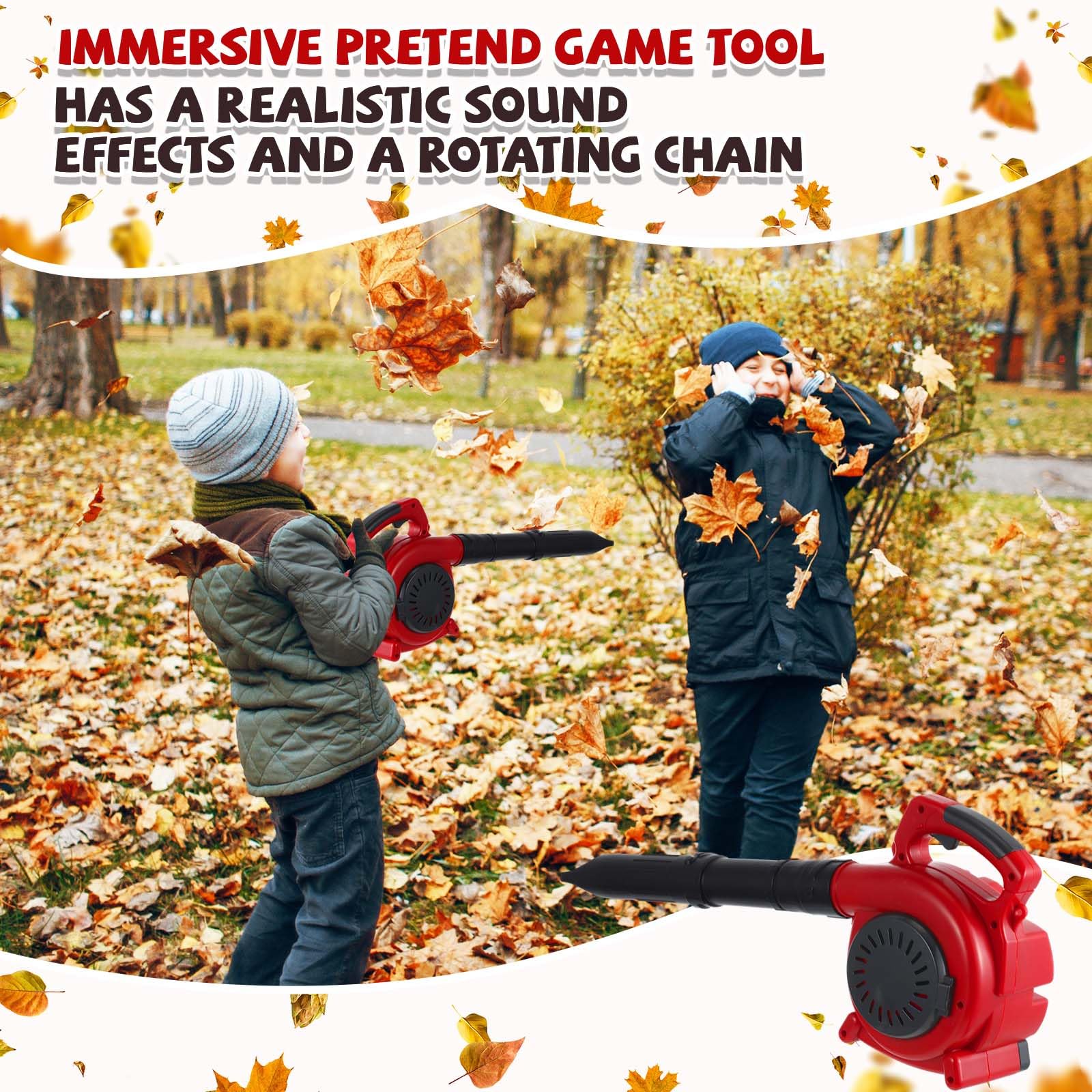 4-Piece Kids Gardening Tool Set - Toy Leaf Blower, Lawn Trimmer, Chainsaw & Lawn Cutter with Battery - Pretend Play Outdoor Toys for Boys & Girls - Perfect for Christmas Gifts, Birthday Parties & Backyard Fun