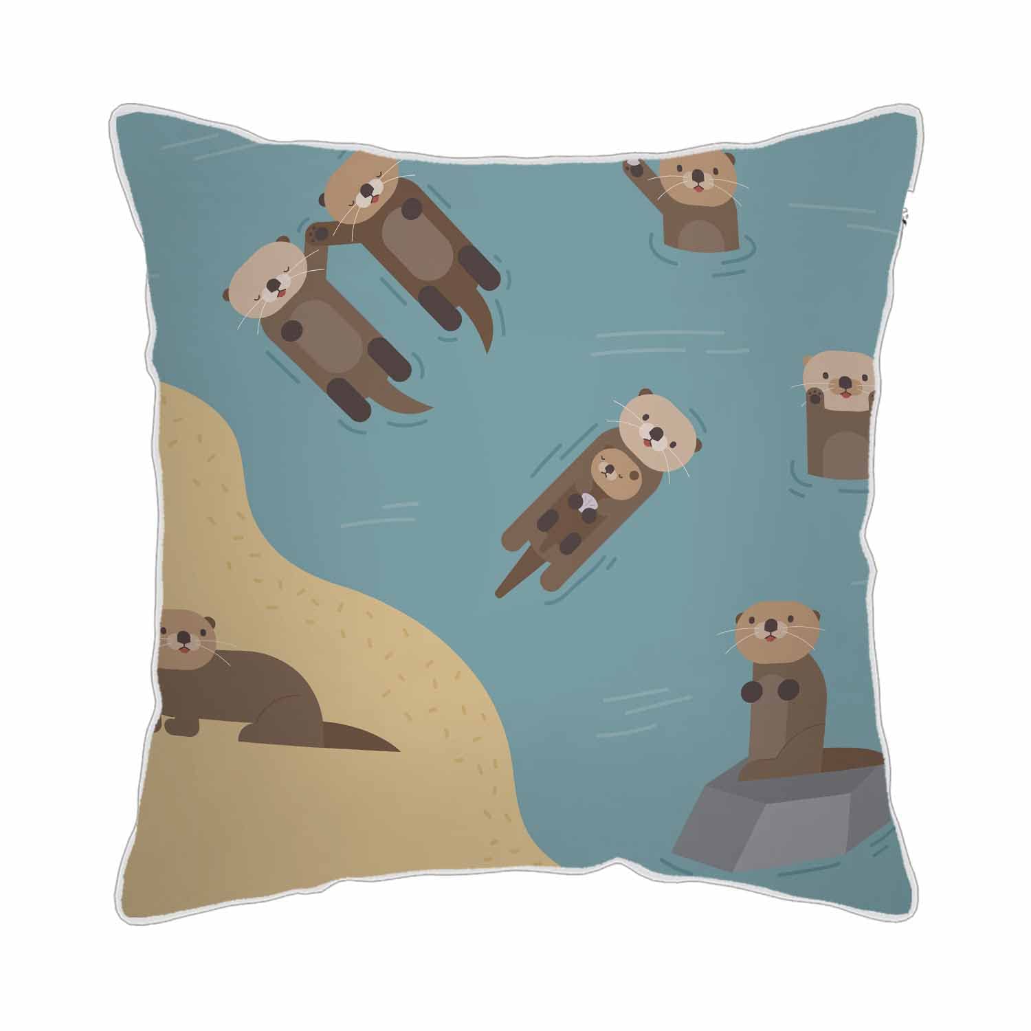 Beabes Sea Otters in Ocean Water Velvet Throw Pillow Covers 18x18 Inch - Soft Decorative Cushion Cases for Bedroom, Sofa, Chair & Car - White | Perfect for Coastal Home Decor & Marine Life Lovers