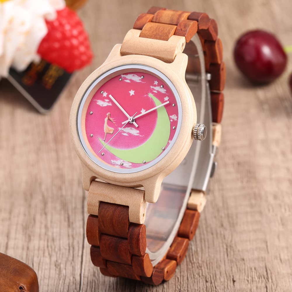 Elegant Wooden Watch for Women - Natural Bamboo Analog Wristwatch with Adjustable Wood Strap, Classic Minimalist Design - Perfect for Everyday Wear, Office, Date Night & Gift Giving