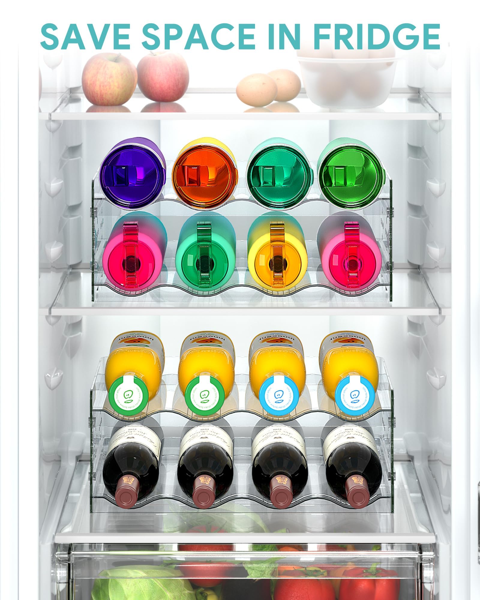 4 Tier Stackable Water Bottle Organizer - Holds 16 Bottles for Cabinet, Countertop, Pantry & Fridge - Free-Standing Kitchen Storage for Wine, Tumbler & Drink Bottles - Perfect for Home, Office & RV Organization