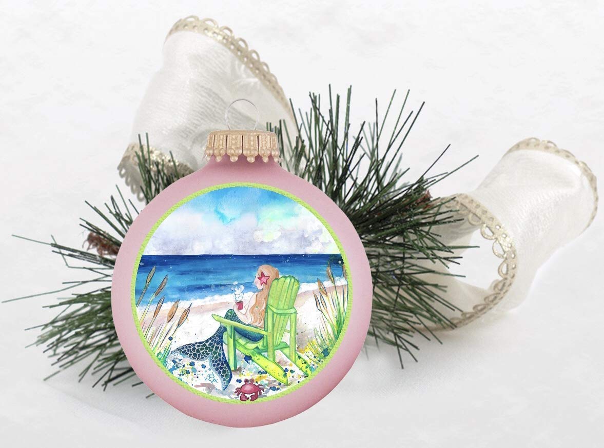 Mermaid Drinking Coffee Christmas Tree Ornament - Handmade Ceramic Holiday Decoration for Xmas Tree, Home, Office | Perfect Gift for Mermaid Lovers & Coffee Enthusiasts | Christmas, Holiday Party, Winter Decor