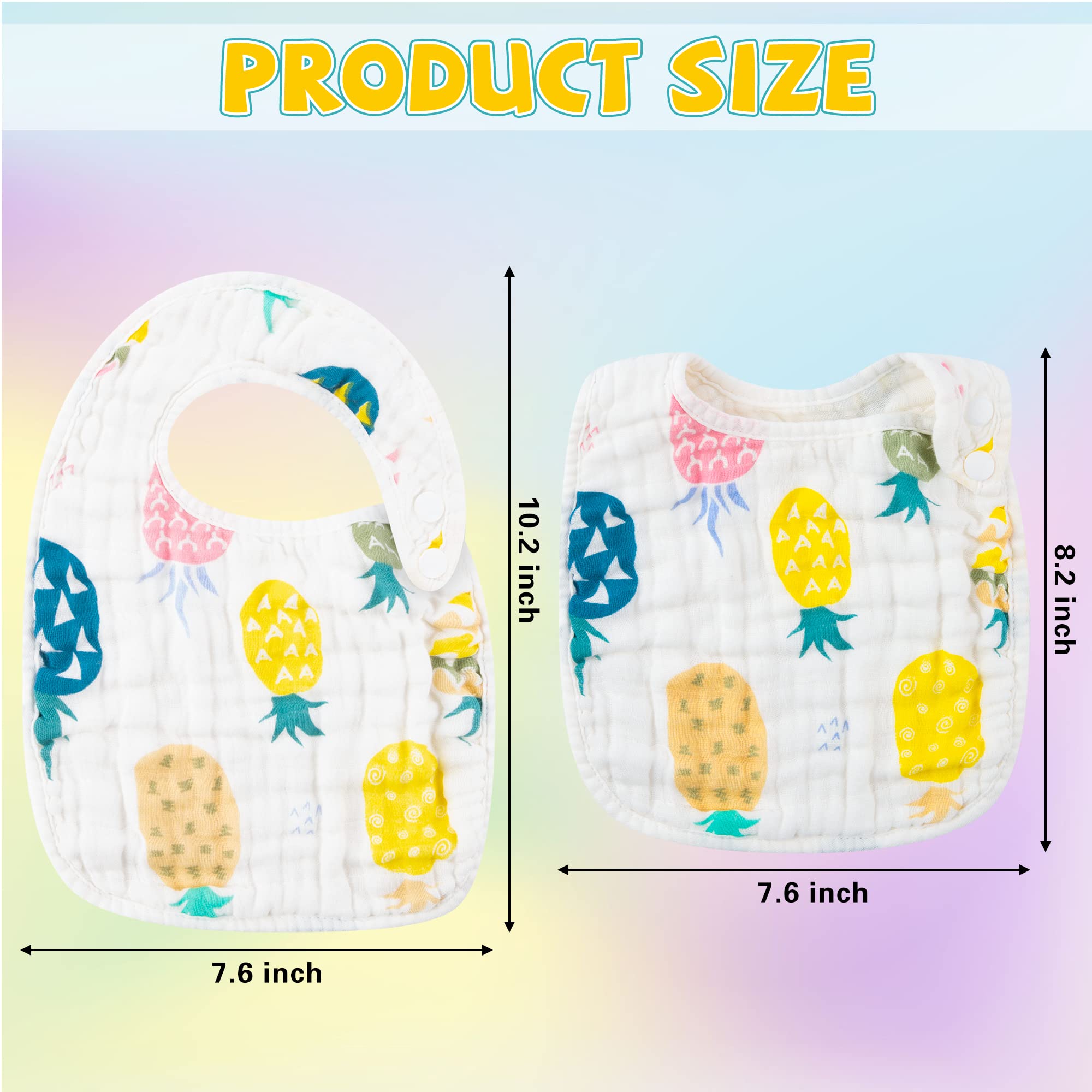 Zainpe 6Pcs Snap Muslin Cotton Baby Bibs - Soft & Absorbent Drool Bibs with Adjustable Snap Closure for Newborns & Toddlers - Lemon, Flamingo, Leaf & Pineapple Patterns - Machine Washable for Easy Care - Perfect for Feeding, Teething & Everyday Use