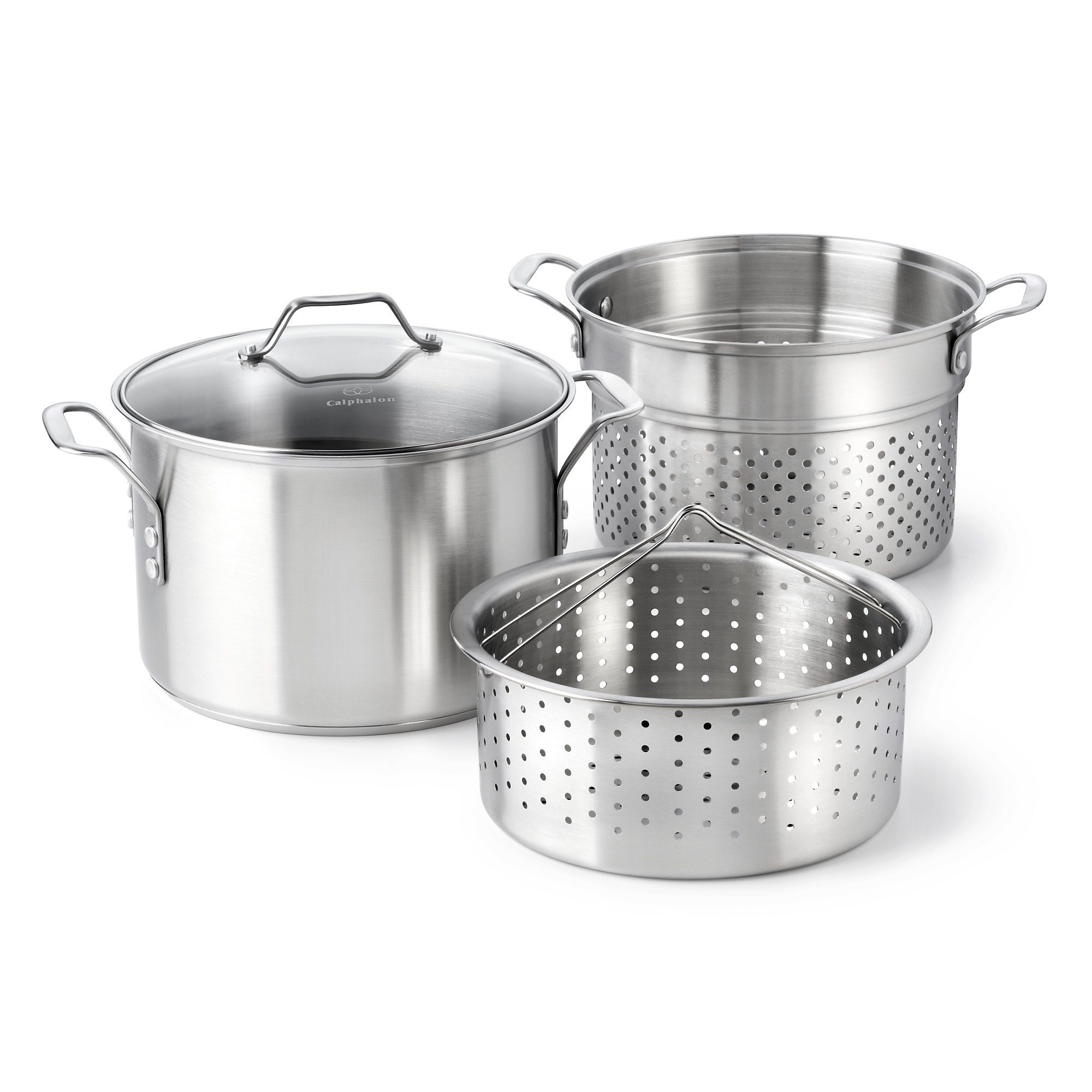 Calphalon Classic 8-Quart Stainless Steel Stock Pot with Steamer & Pasta Insert - Perfect for Cooking Soups, Stews, Pasta & Vegetables