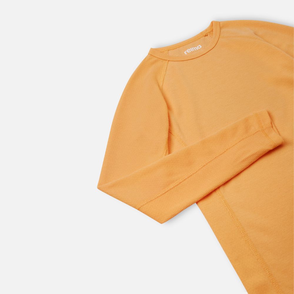 Reima Lani Thermal Base Layer Set for Kids - Amber Yellow Winter Underwear | Warm Fleece-Lined Thermal Top & Bottom for Cold Weather, Snow Play & Outdoor Activities