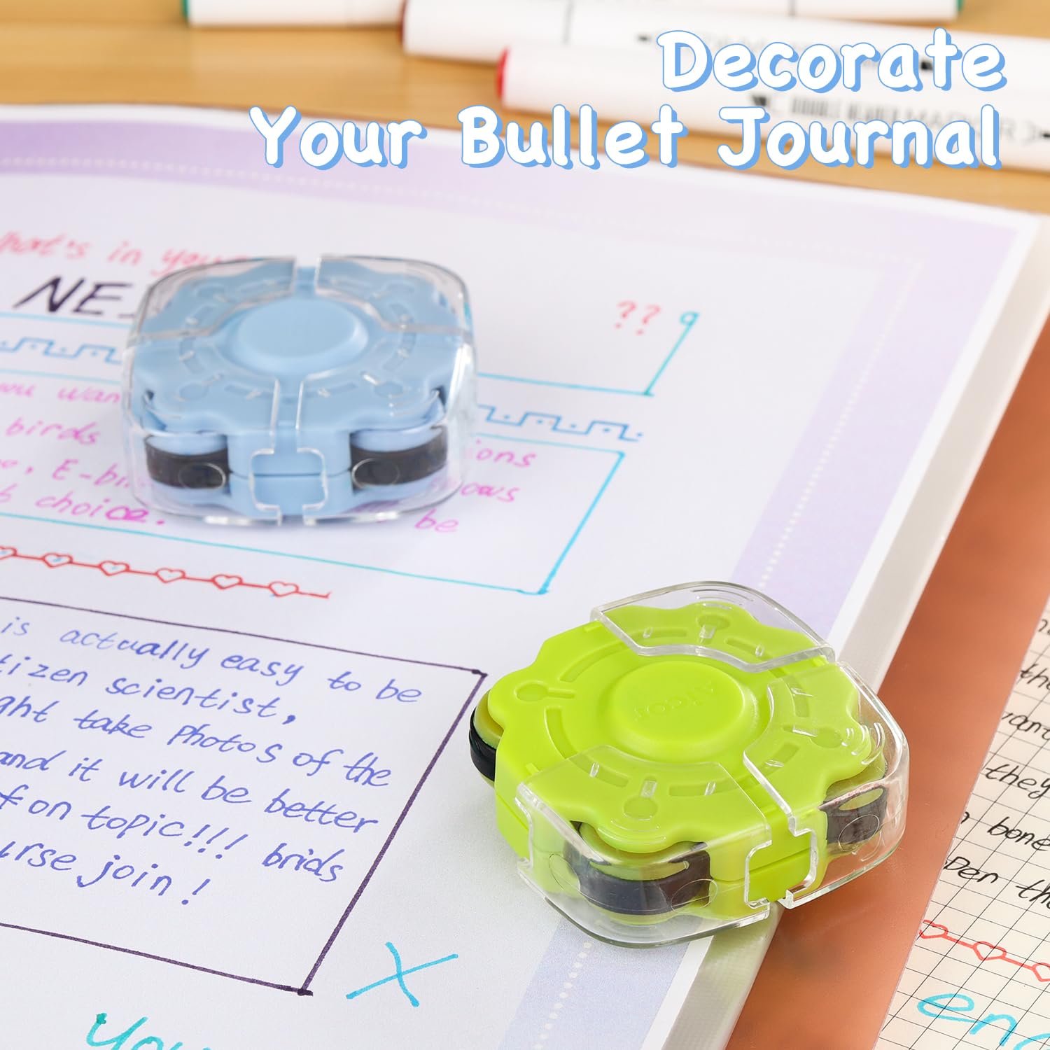 Bullet Journal Roller Stamps Set - 4 Unique Pattern Craft Stamps for Kids, Planners, Scrapbooking & DIY Card Making - Creative Scrapbook Supplies for Journaling, Bullet Journals & Craft Projects - Perfect for School, Home & Gift Giving