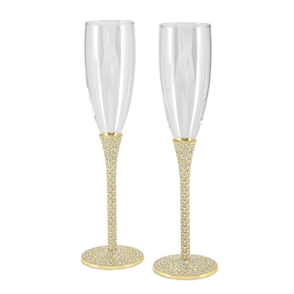 Elegant Brass-Plated Crystal Toasting Glasses for Weddings & Anniversaries - Diamond2Deal Champagne Flutes for Romantic Celebrations & Special Occasions
