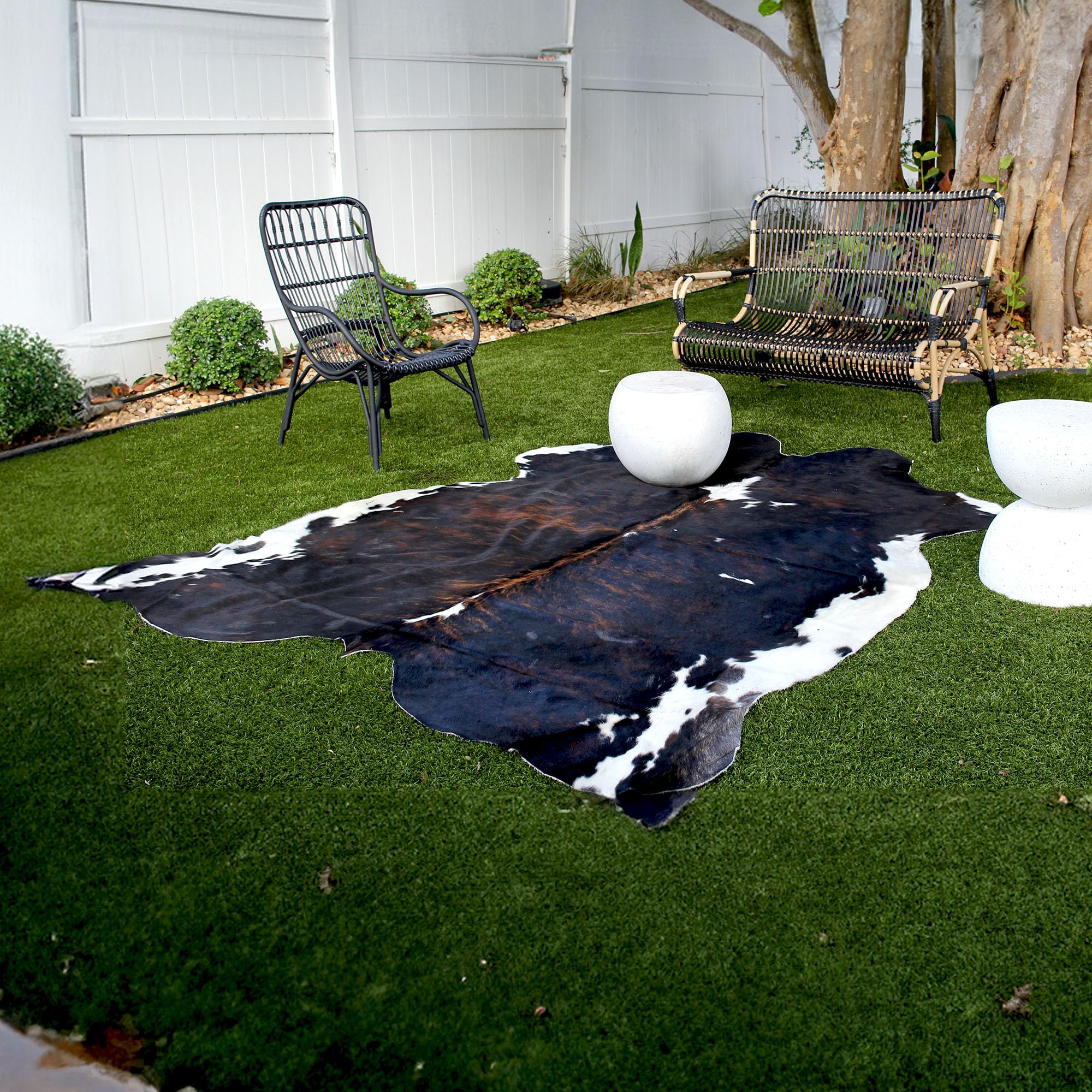 Premium Genuine Cowhide Rug - Natural Leather Hide Rugs for Living Room & Bedroom - Real Cowhide Area Rug for Rustic & Modern Home Decor - Dark Tricolor Cowhide Rugs Collection - Perfect for Farmhouse, Boho Chic & Luxury Interior Design Styles