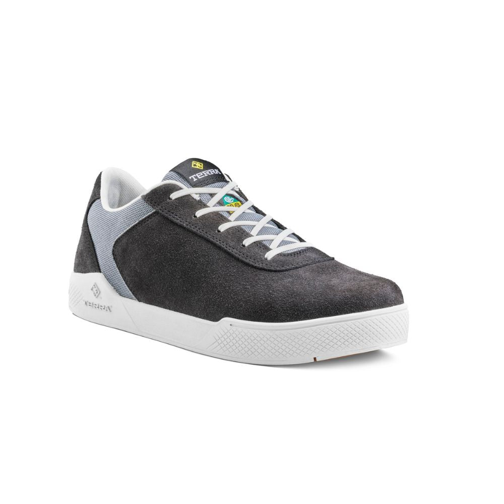 Terra Mullen Men's Aluminum Toe Skate Shoes - Black/White Safety Work Shoes for Construction & Warehouse - Lightweight Athletic Sneakers for Industrial Workers