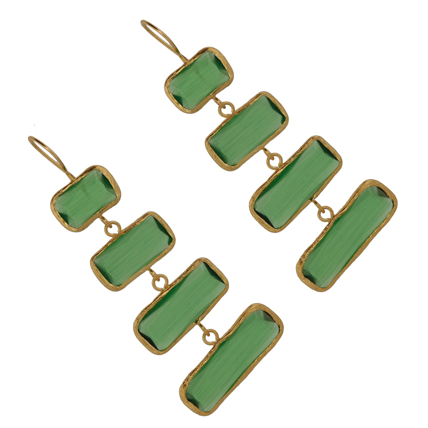 Green Dangle Cat Eye Stone Gold Earrings for Women - Elegant Boho Chic Jewelry for Party, Wedding & Everyday Wear