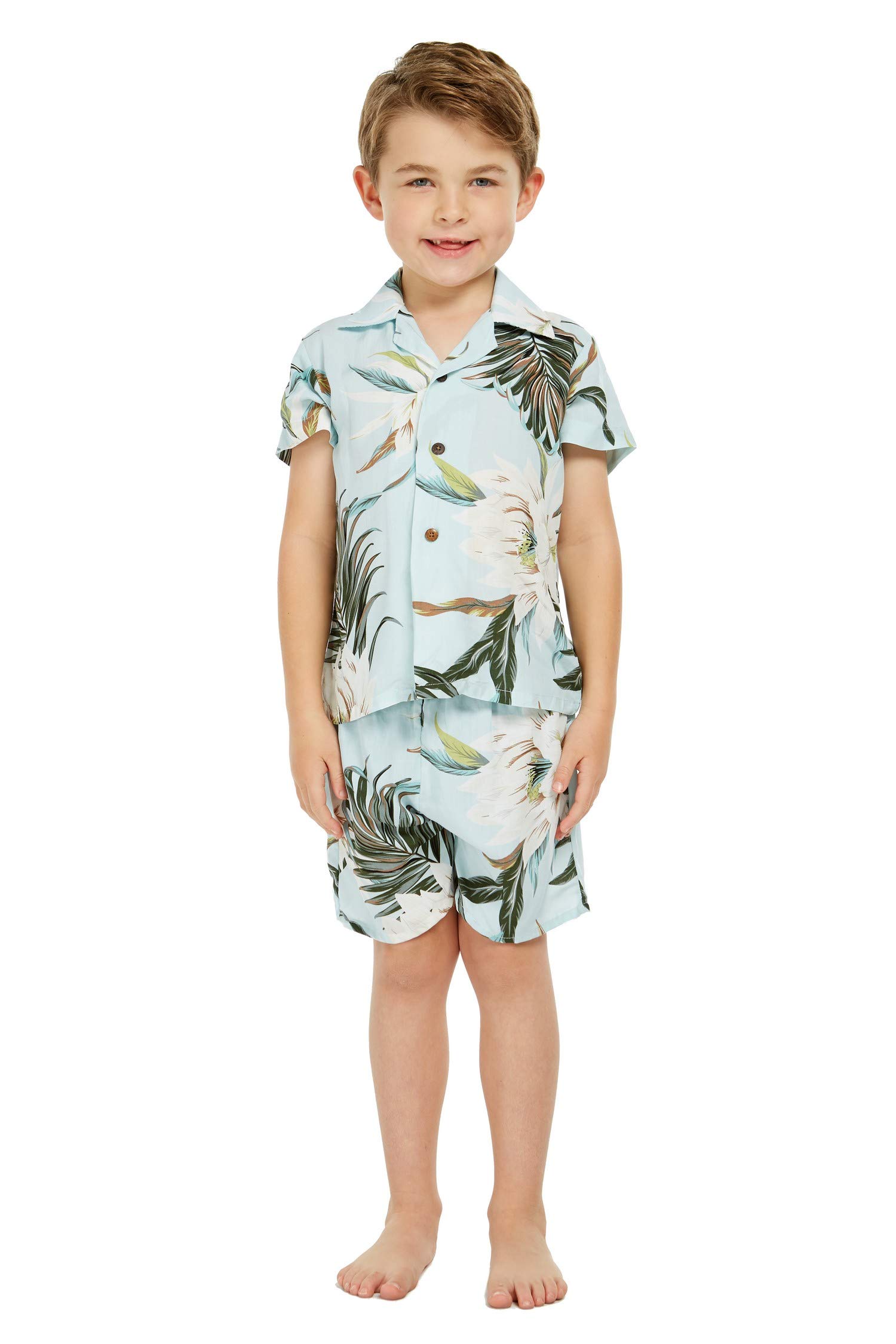 Matching Mother & Son Hawaiian Luau Outfit - Tropical Tie-Front Shirt Set in Midnight Bloom Print | Beach Party, Family Vacation & Summer Photoshoot Outfits