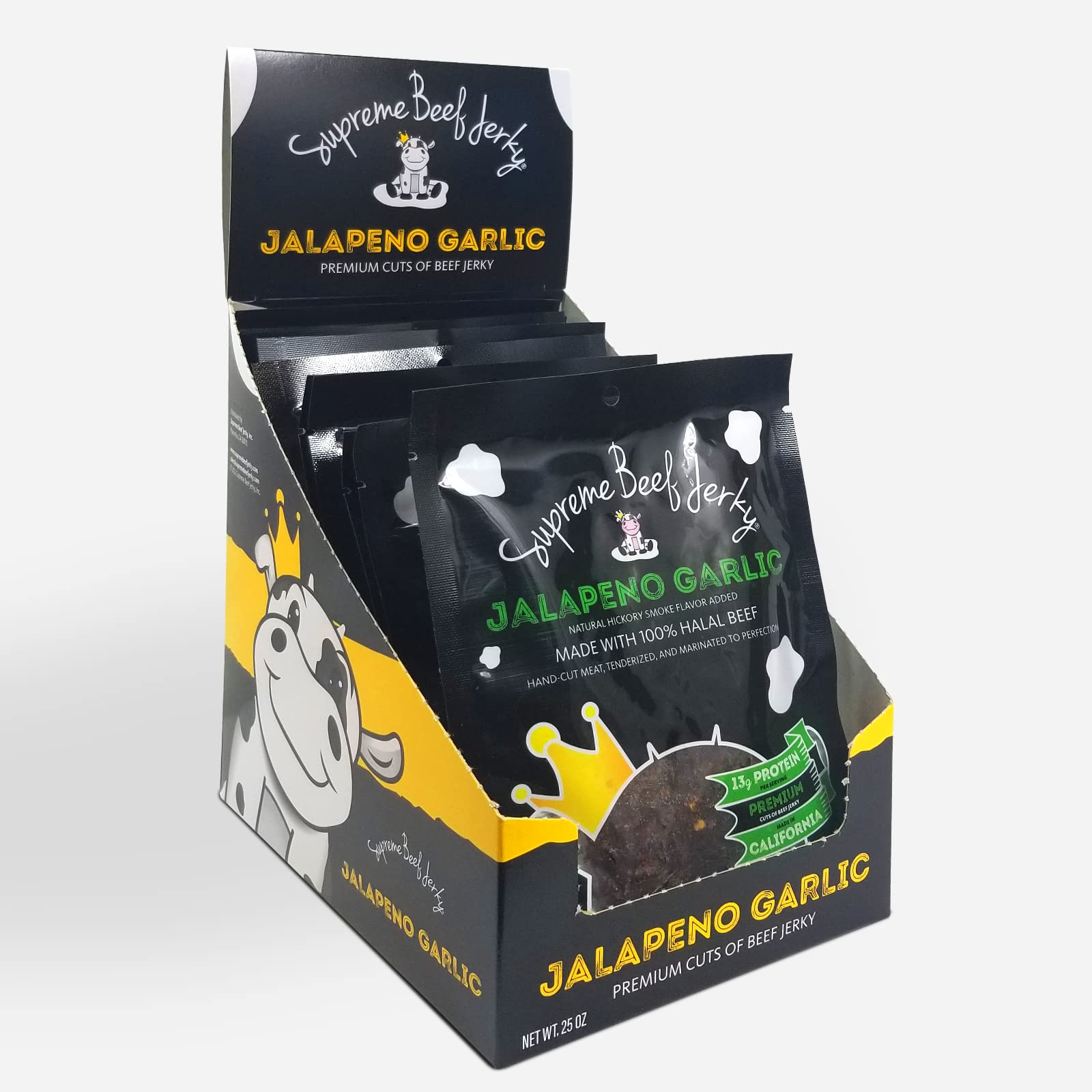 Premium Zabiha Halal Certified Supreme Beef Jerky - Handcrafted Gourmet Meat Snacks, Jalapeno Garlic Flavor, 2.5 oz Bags (Pack of 10) - Perfect for Road Trips, Camping & Protein-Packed Snacking