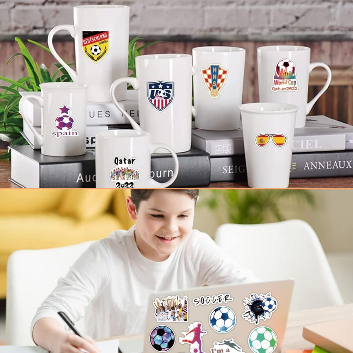 50PCS Soccer Stickers - Waterproof Vinyl Decals for Water Bottles, Laptops, Cars, Skateboards, Phones, Luggage & Guitars - Perfect for DIY Decor, Sports Fans & Gift Giving