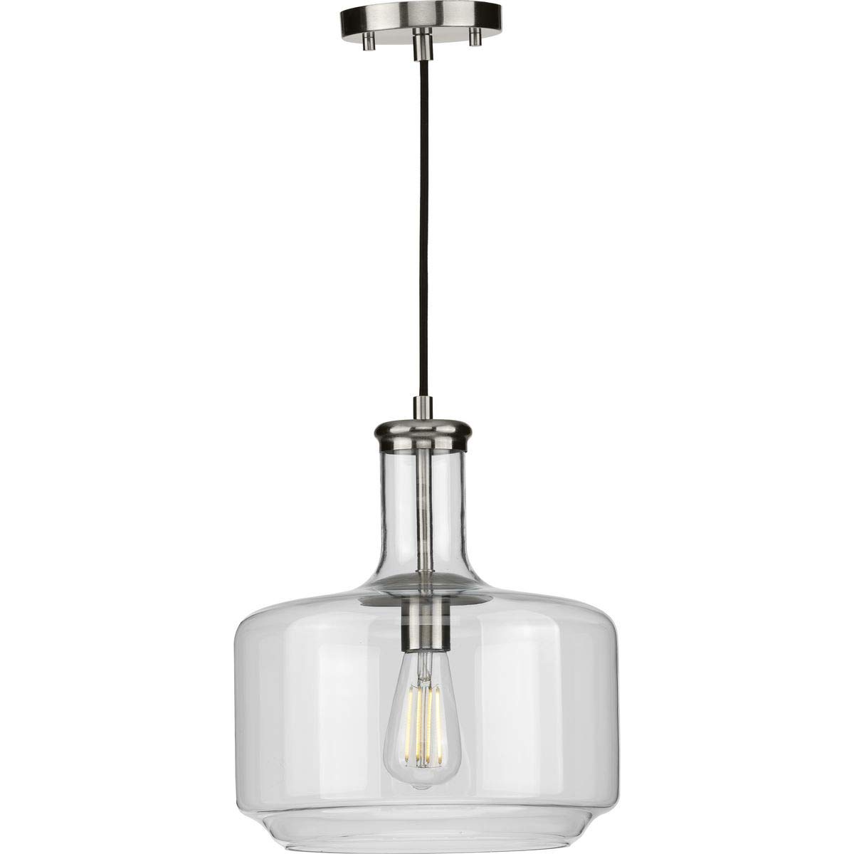 Latrobe Collection 1-Light Clear Glass Coastal Pendant Light with Brushed Nickel Finish - Perfect for Kitchen Island, Dining Room, and Beach House Decor
