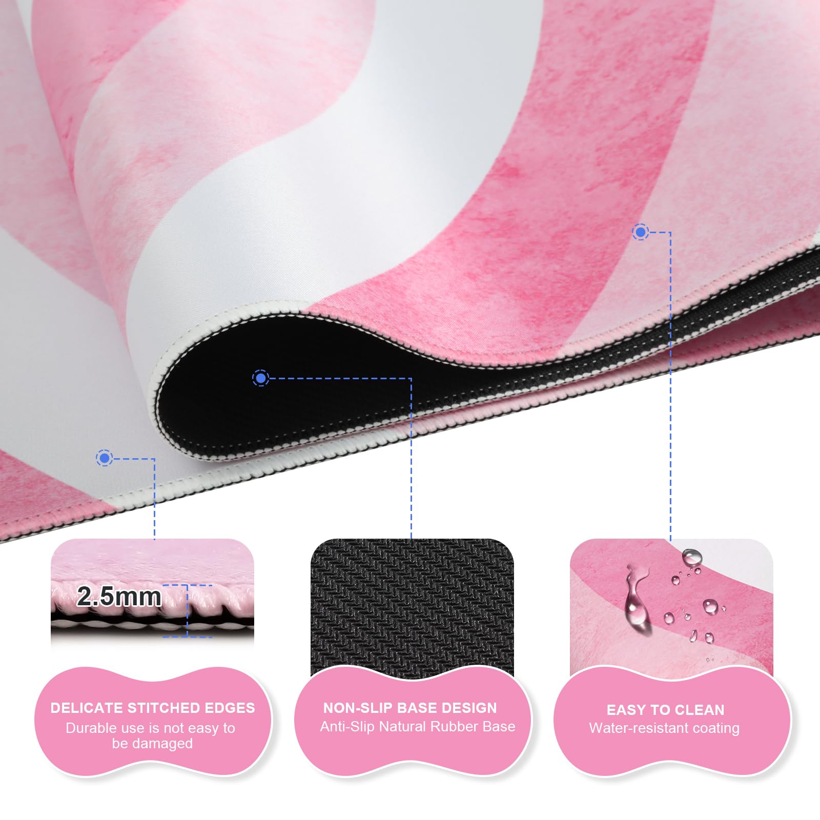 iLeadon Large Gaming Mouse Pad Set with Keyboard Wrist Rest & Mouse Wrist Support - Non-Slip Desk Mat, Coaster & Pain Relief for Typing - Perfect Valentine's Day Gift for Her (Pink Heart Design) - Ideal for Gaming, Office Work & Home Computer Use