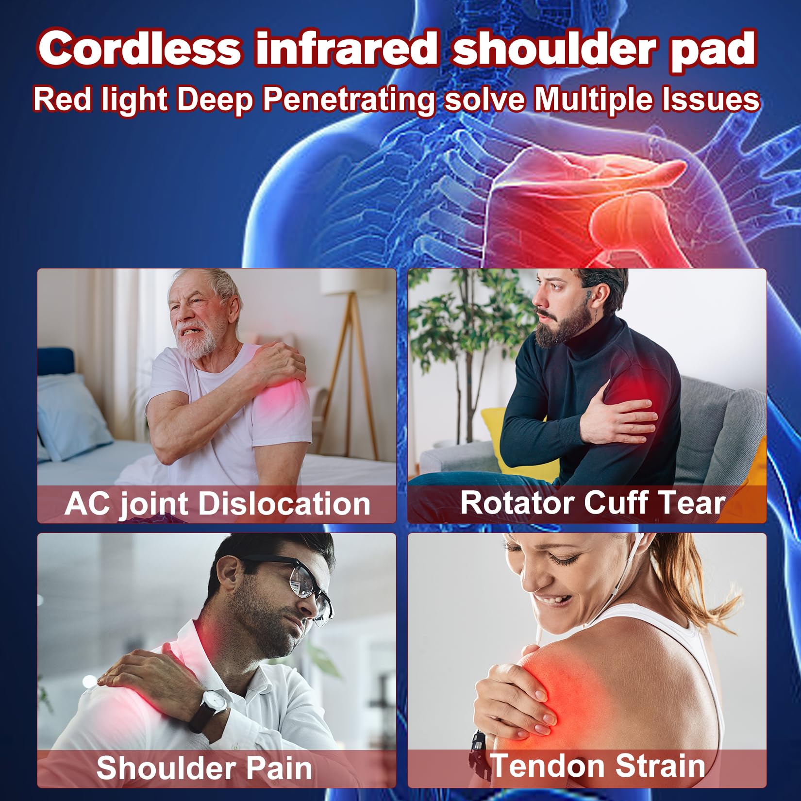 Portable Cordless Red Light Therapy Device for Shoulder Pain Relief - 4000mAh Battery Wireless Near Infrared Light Therapy Wrap for Arm, Body & Muscle Relaxation | Home Use, Post-Workout Recovery, Chronic Pain Treatment