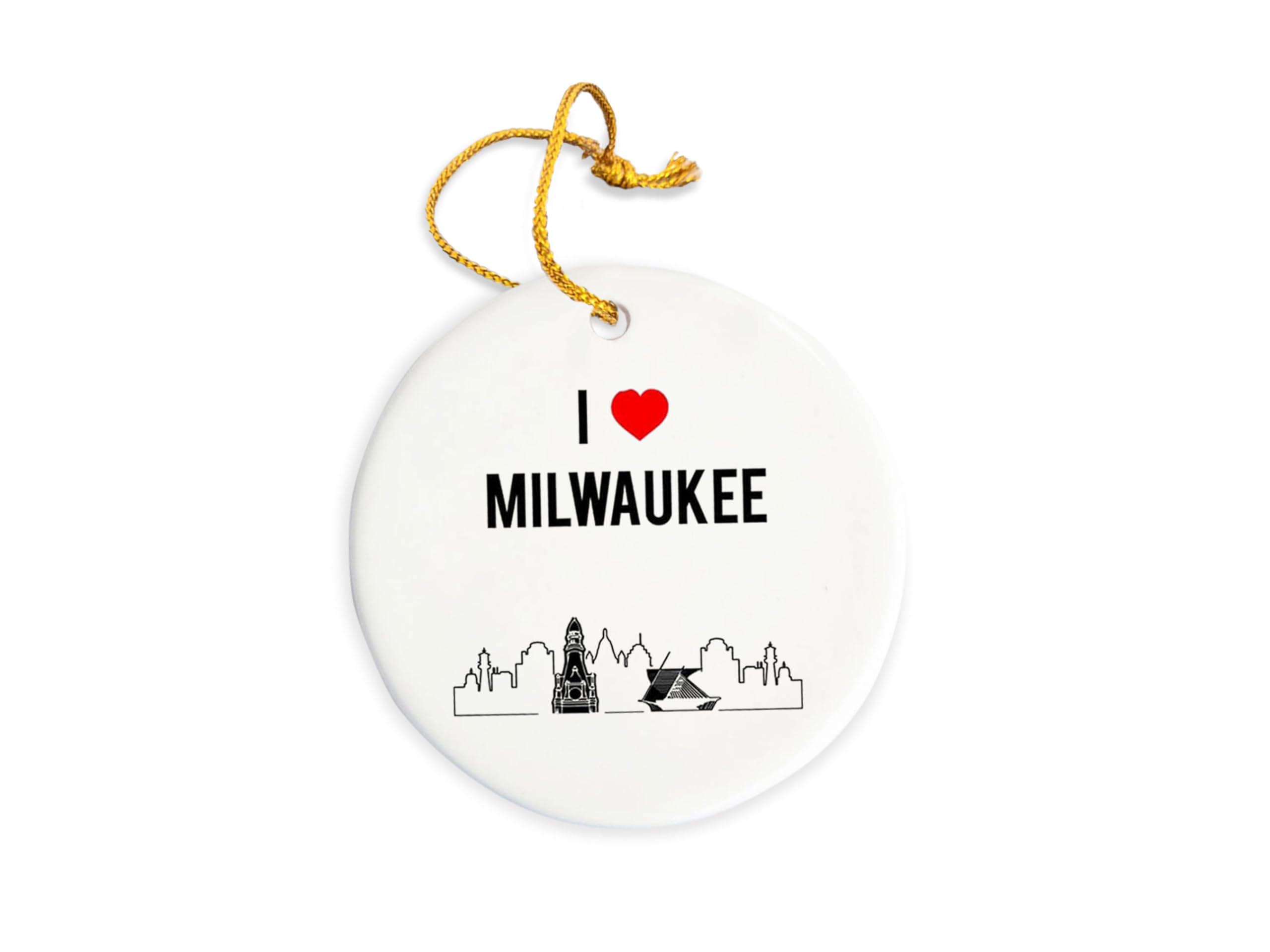 I Love Milwaukee Ceramic Ornament - 3 Inch Round Christmas Tree Decoration - Holiday Home Decor for Gifts, Collectibles & Festive Celebrations